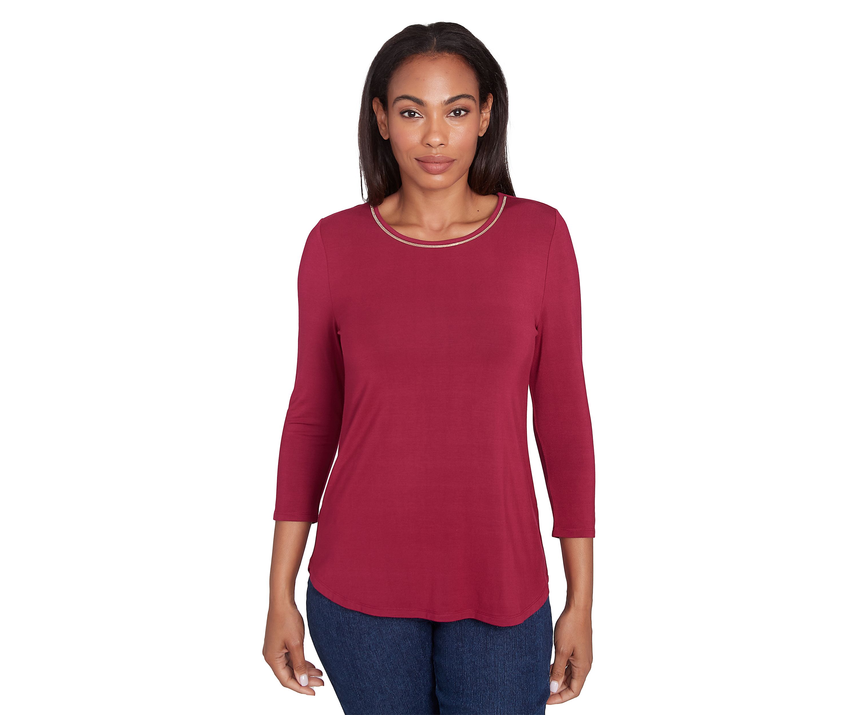 Plus Size Micro Bead Chain Embellished Stretch Knit Solid Top