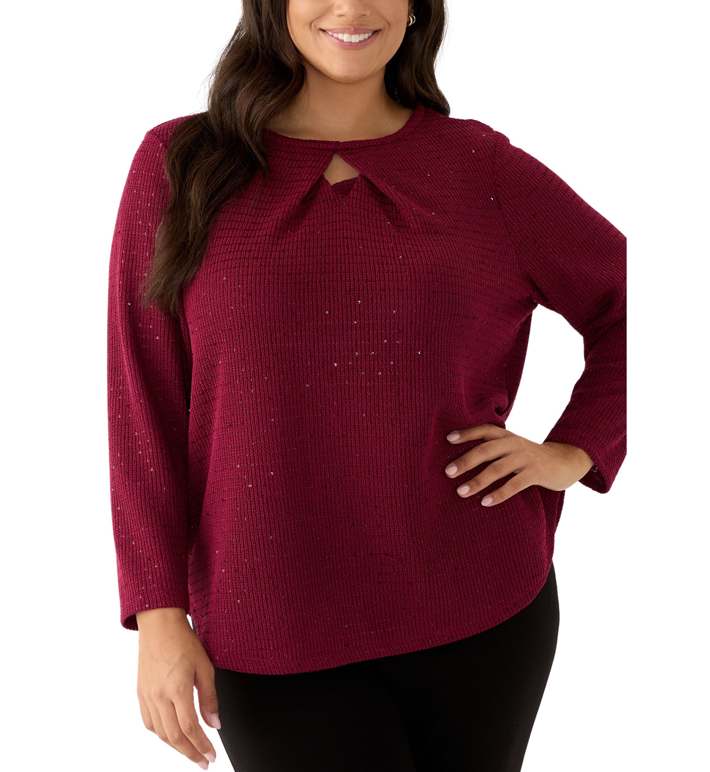 Scoop Neck With Diamond Detail Sequin Knit Top