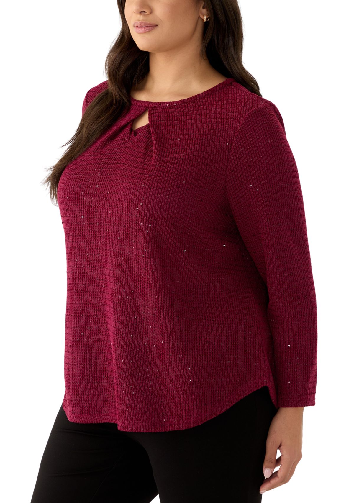 Plus Size Scoop Neck With Diamond Detail Sequin Knit Top