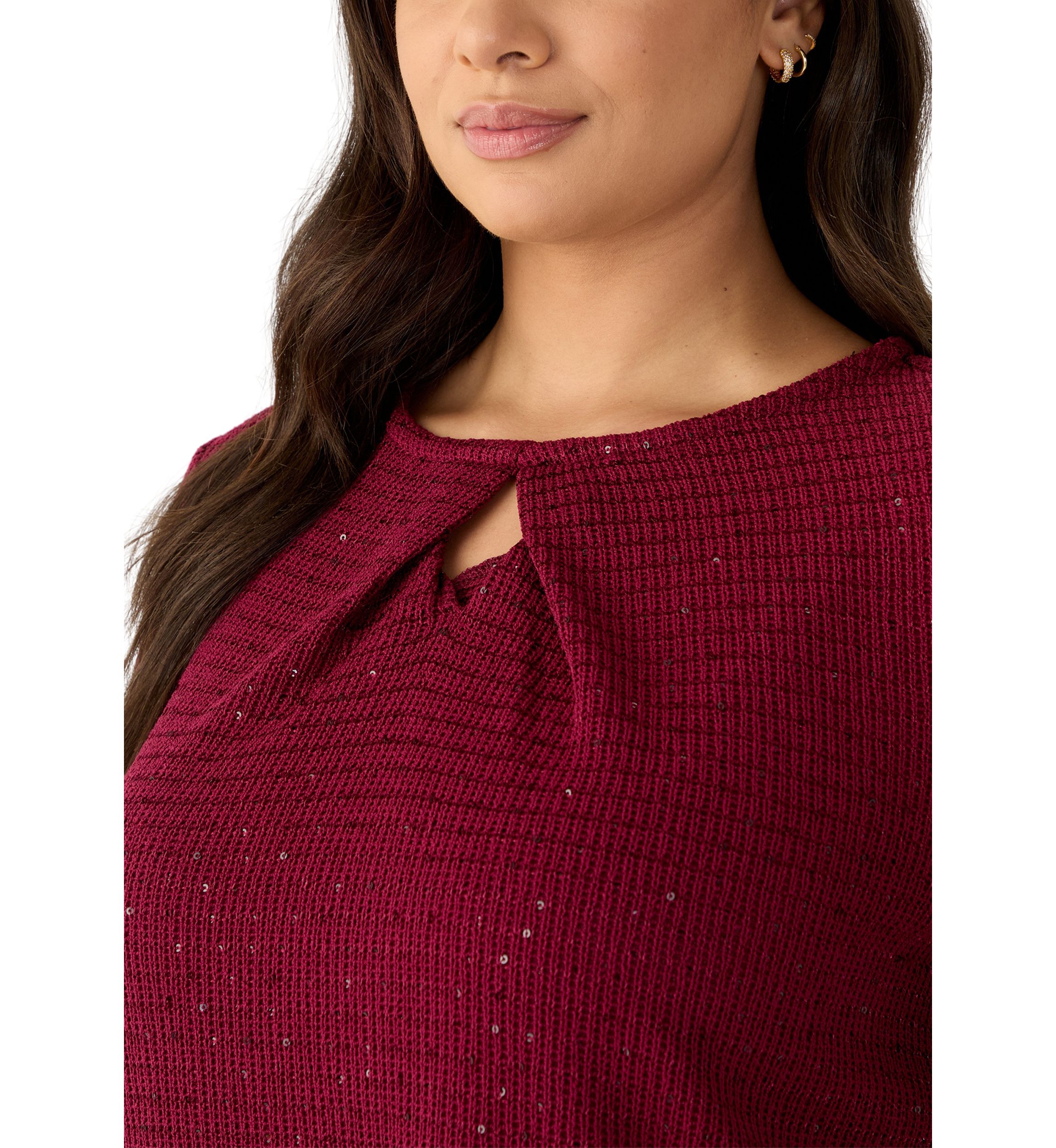 Scoop Neck With Diamond Detail Sequin Knit Top