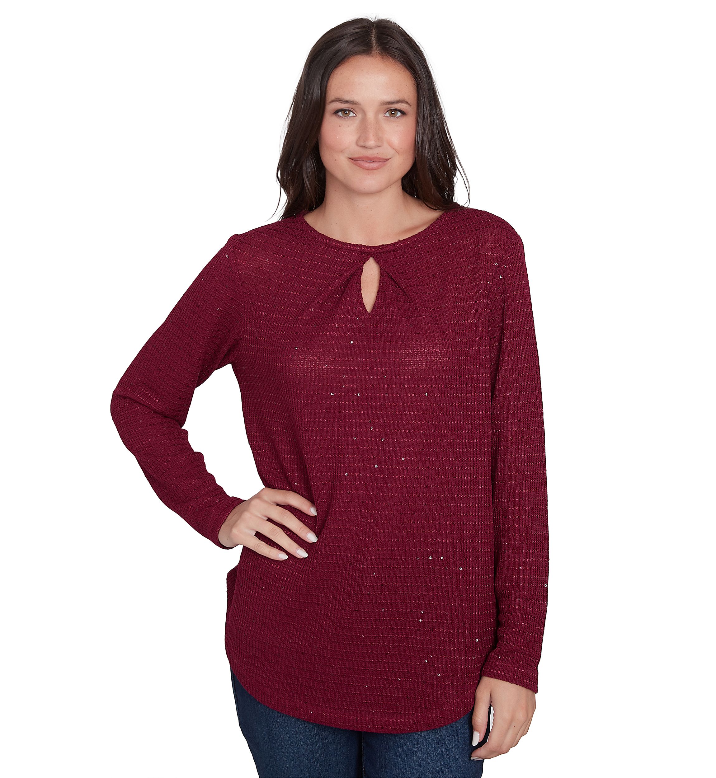 Petite Scoop Neck with Diamond Detail Sequin Knit Top