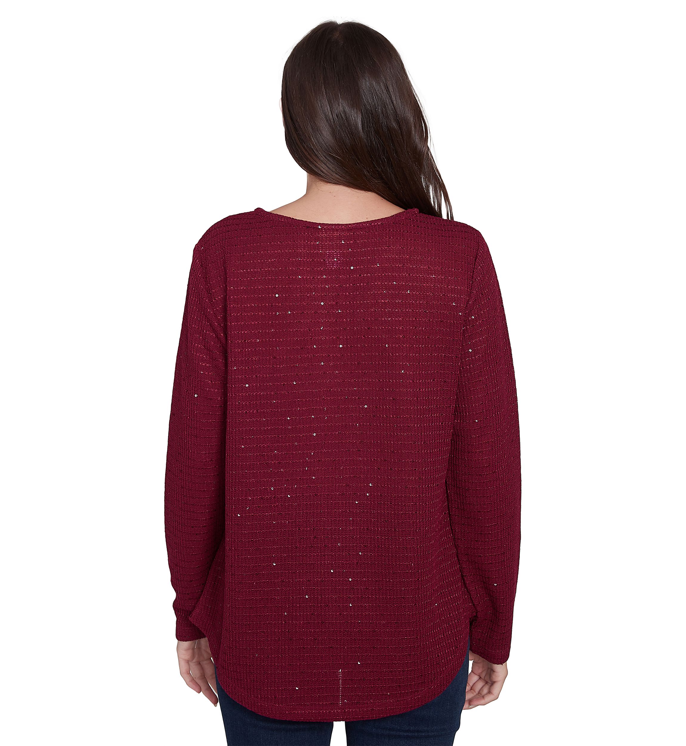 Petite Scoop Neck with Diamond Detail Sequin Knit Top