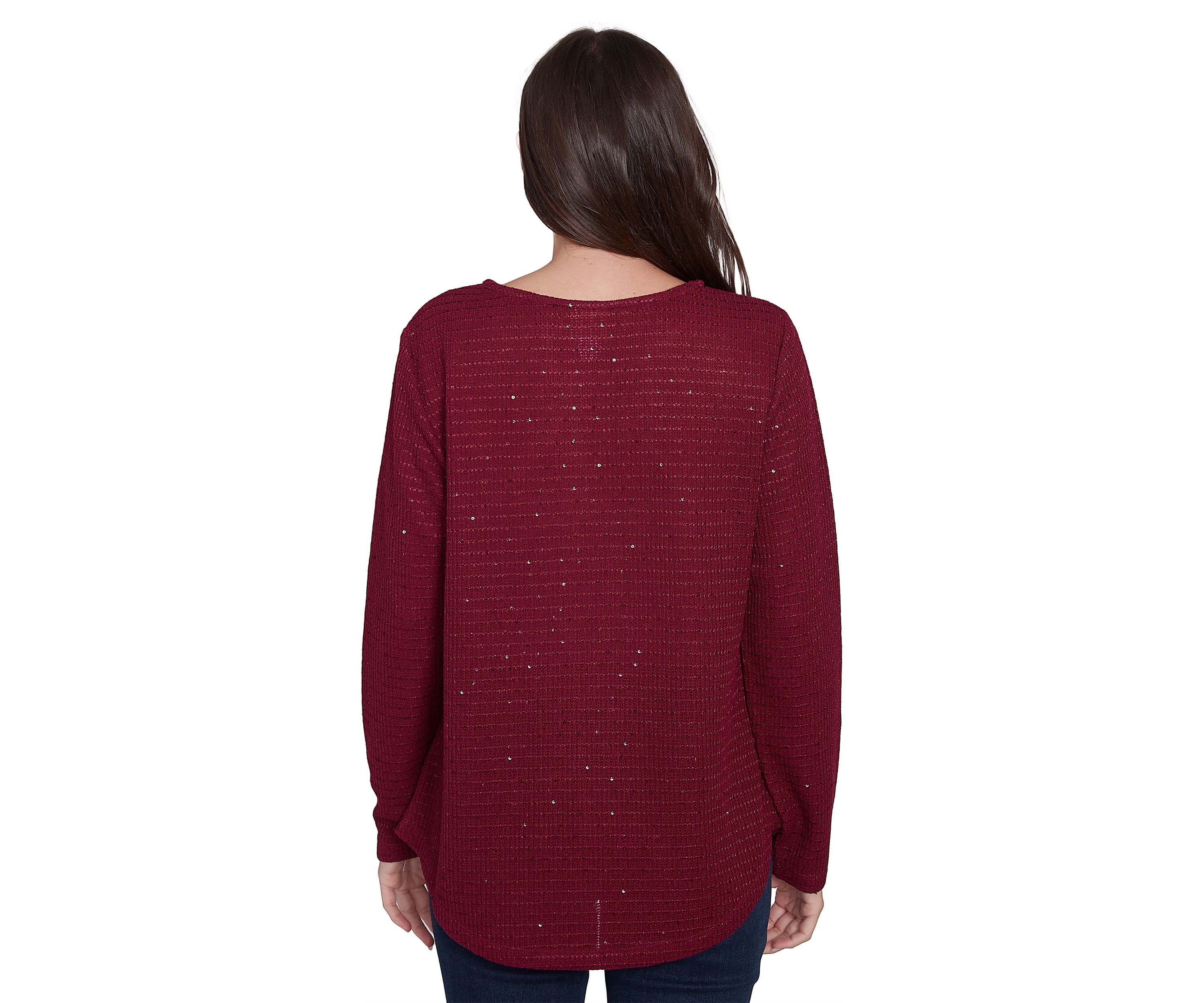 Petite Scoop Neck with Diamond Detail Sequin Knit Top