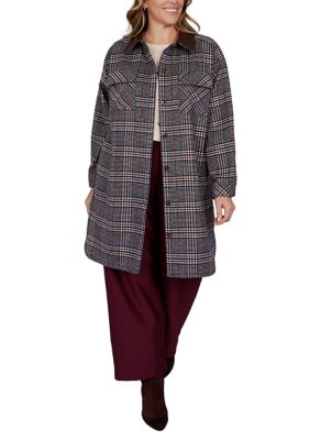 Ruby Rd Women's Plus Size Plaid Faux Leather Collared Shirt Jacket, 3XL