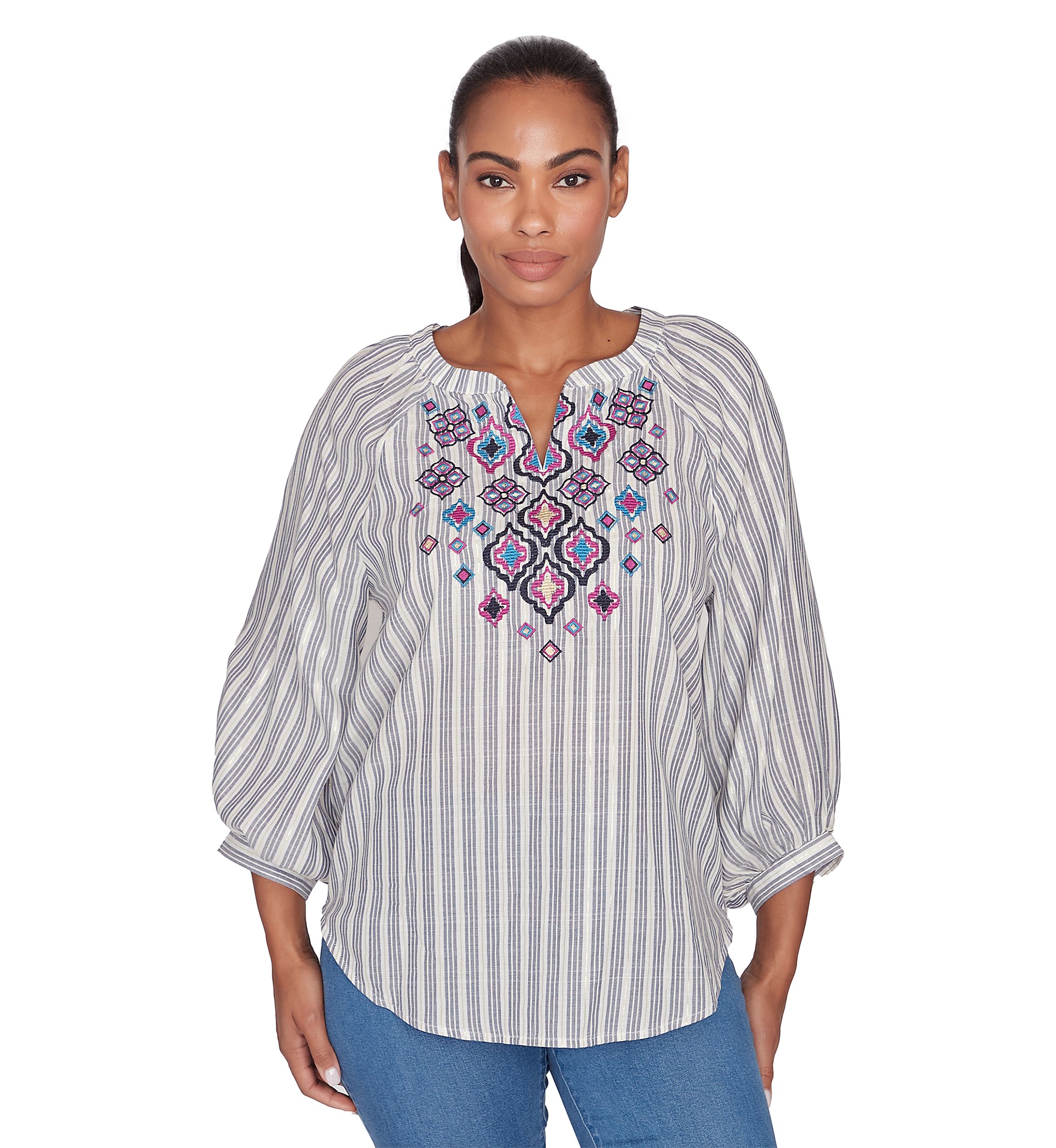 Petite Embroidered Cotton Blouse