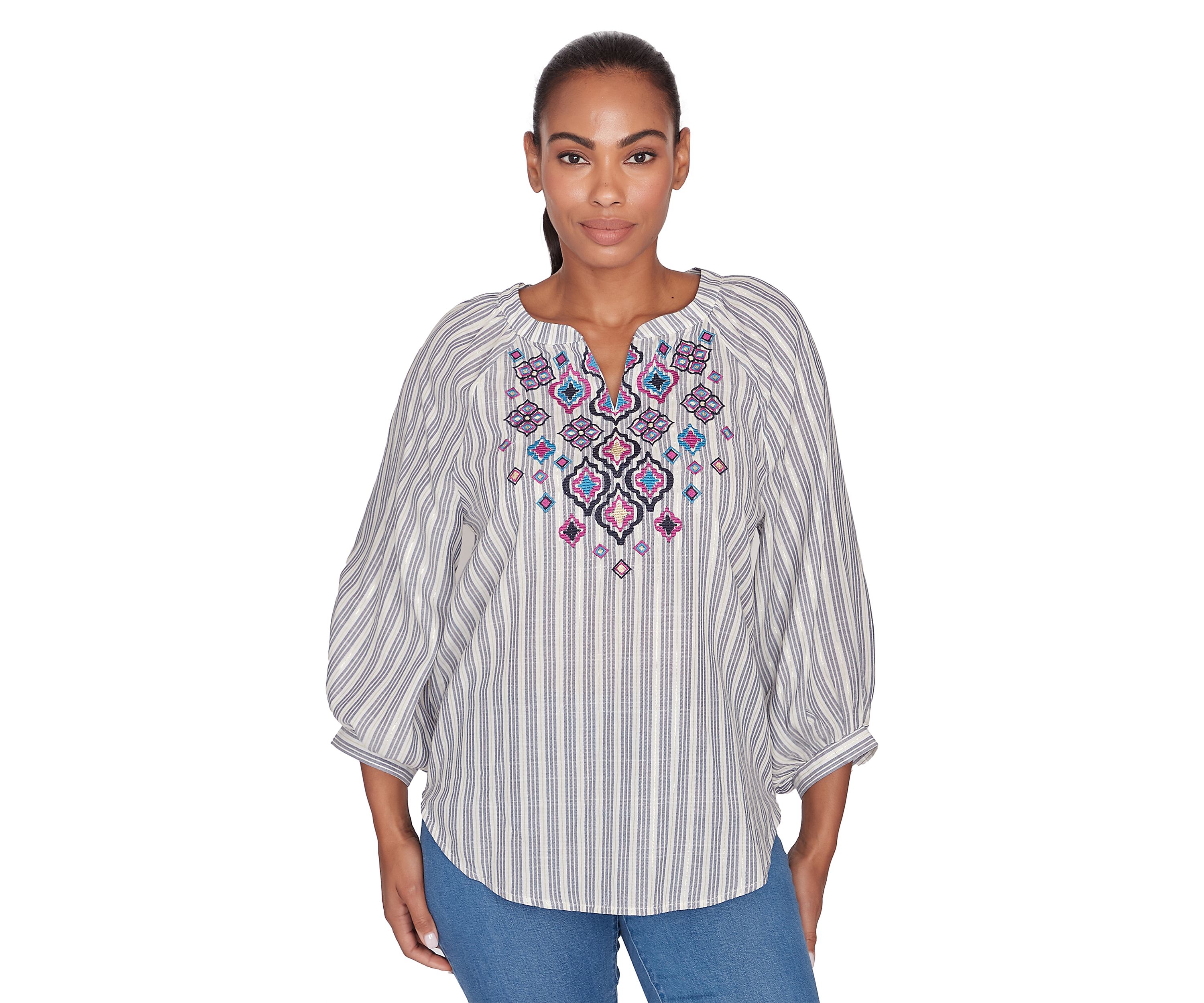Petite Embroidered Cotton Blouse