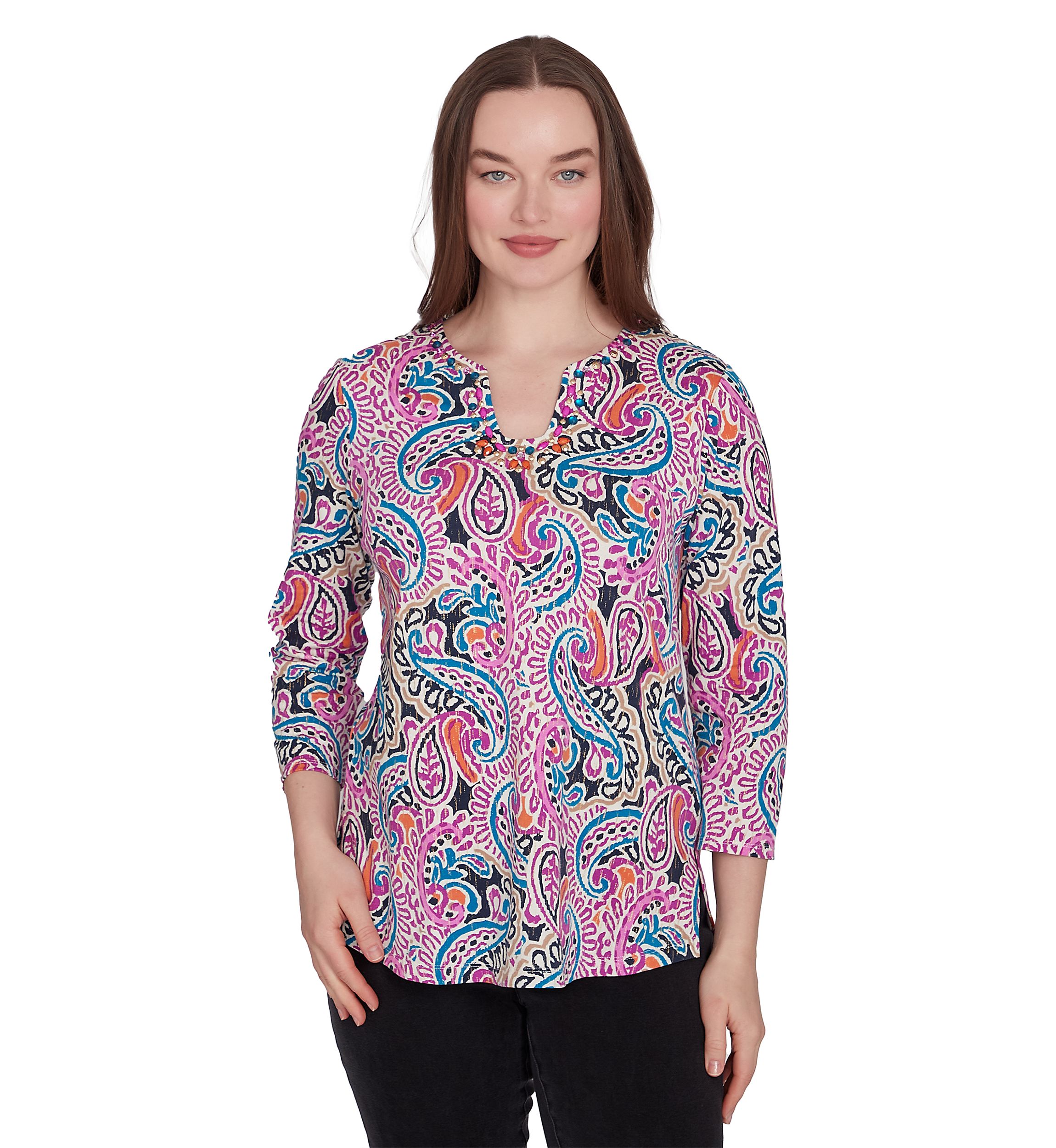 Petite Embellished Paisley Swirl Top
