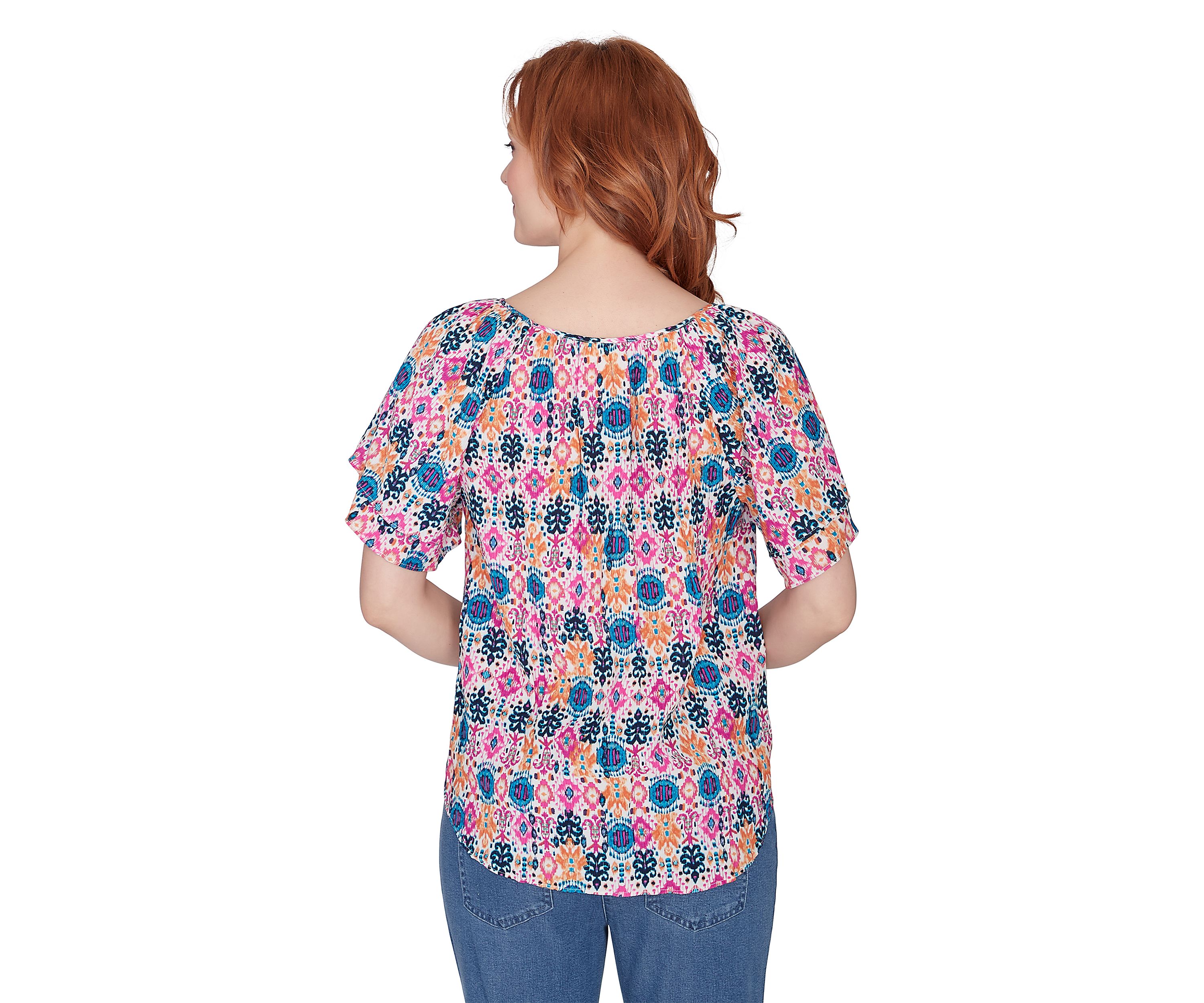 Petite Diamond Ikat Ruffle Sleeve T-Shirt