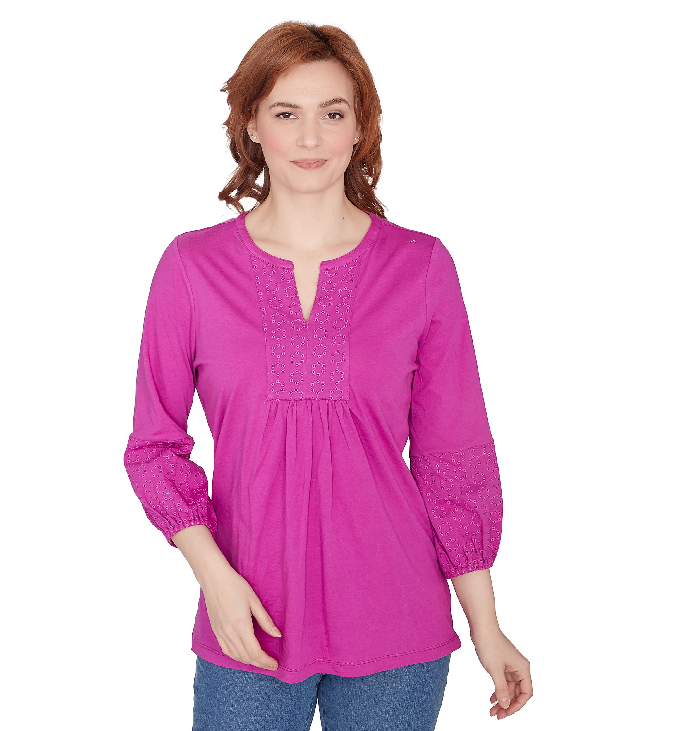 Petite Eyelet Solid Knit Top