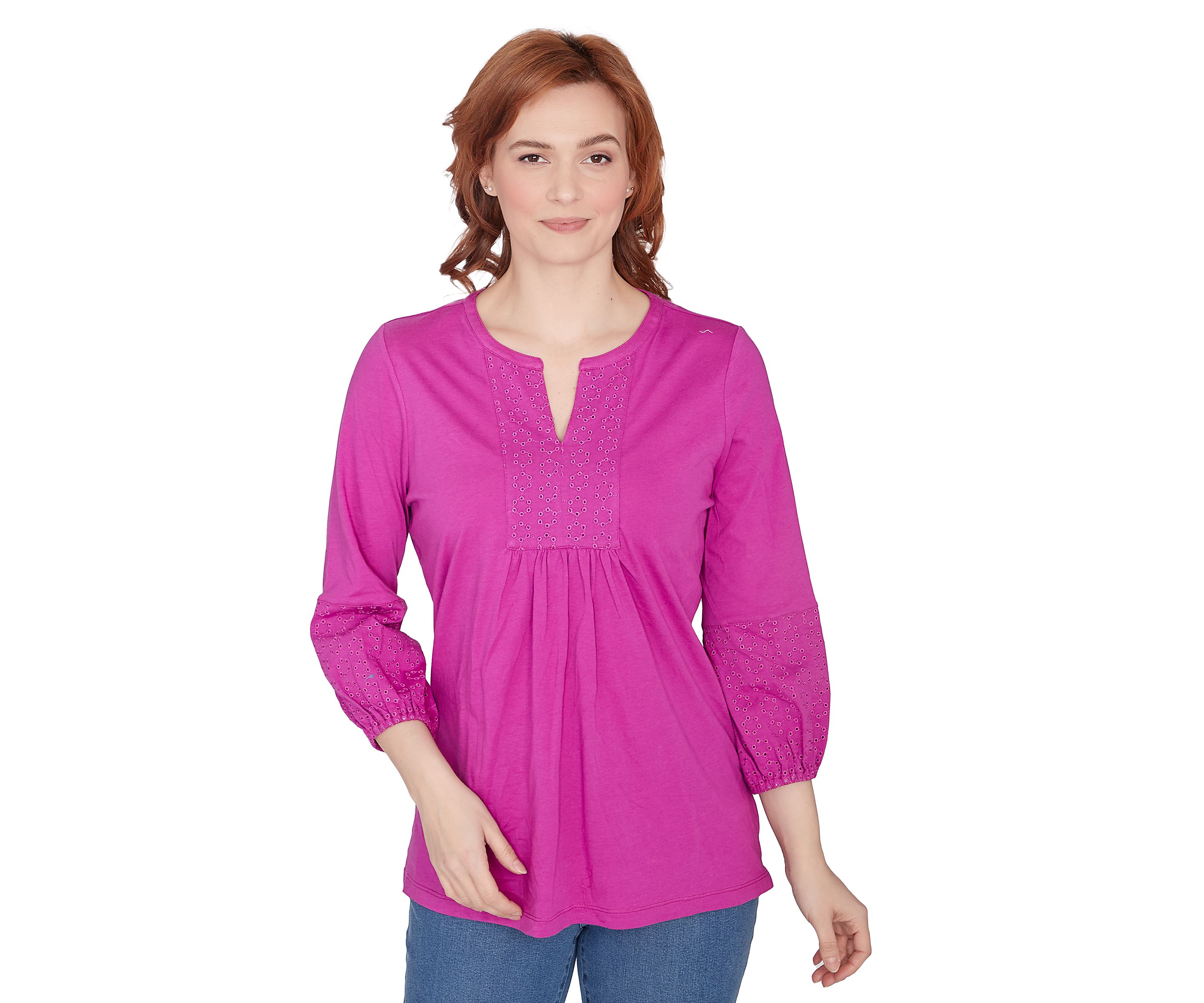 Petite Eyelet Solid Knit Top