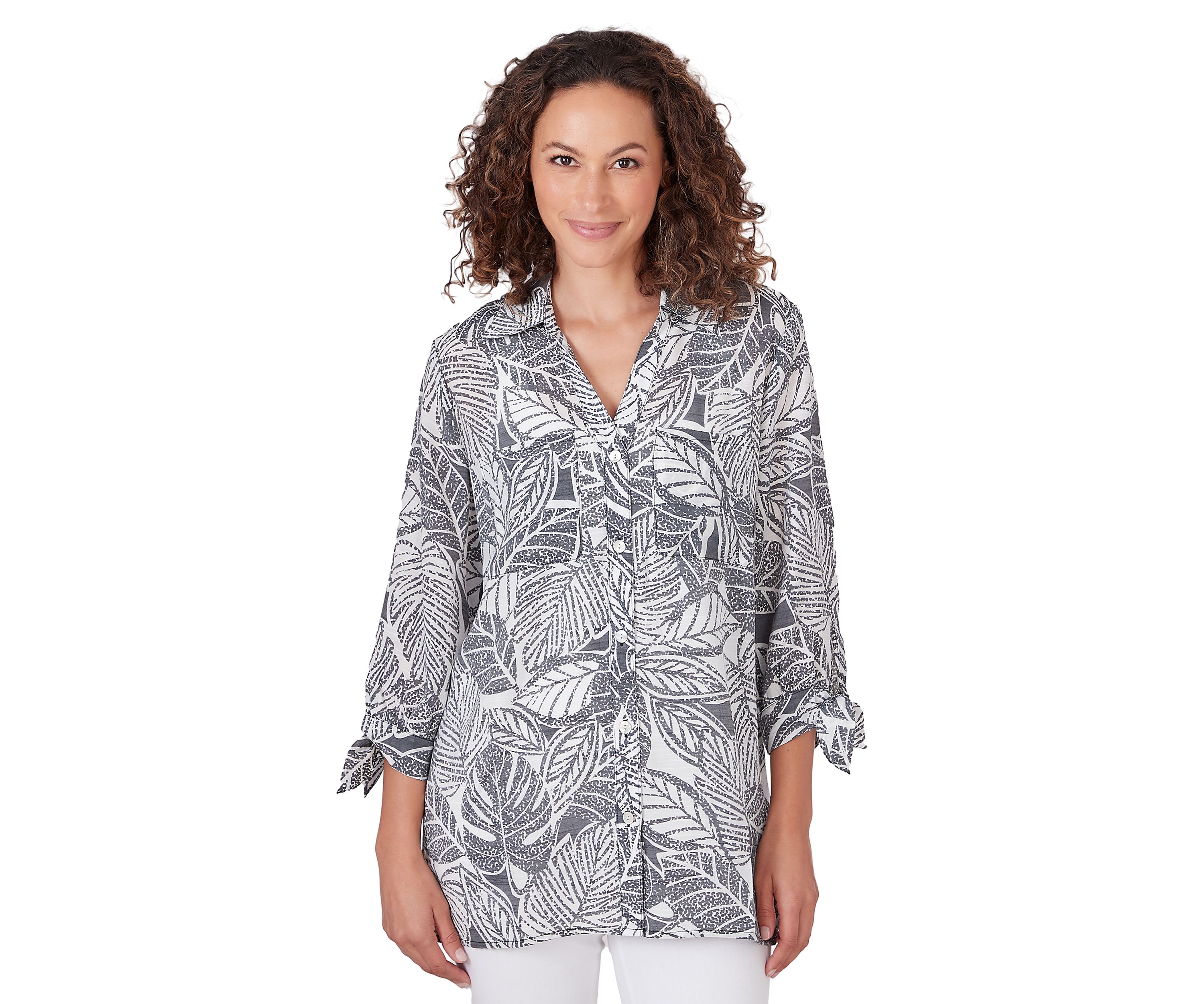 Womens Silky Leaf Print Top