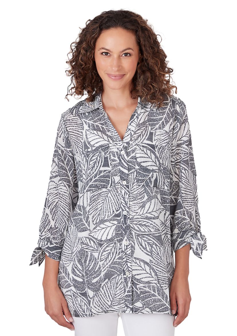 Womens Silky Leaf Print Top
