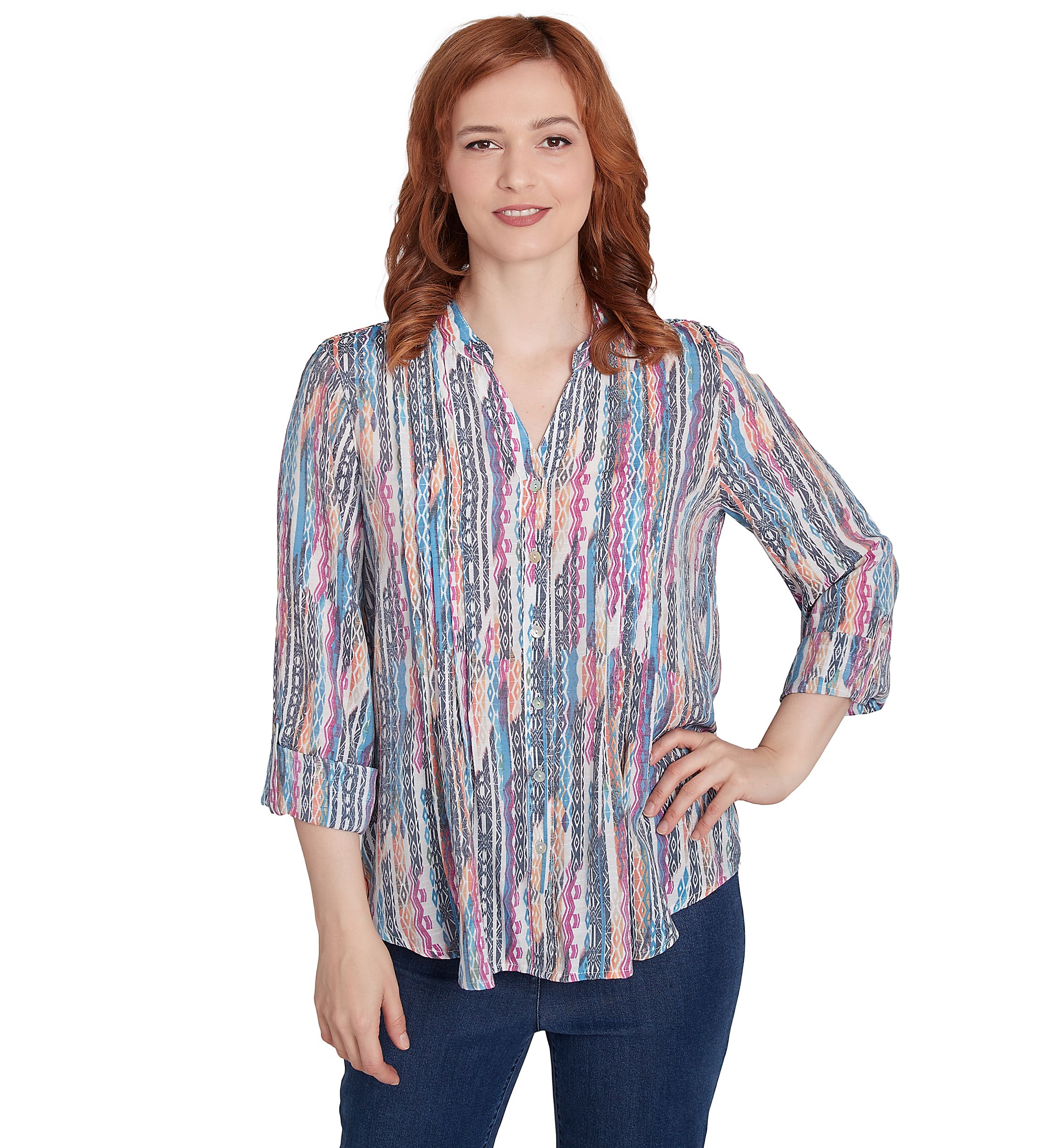 Diamond Ikat Stripe Button Down Top