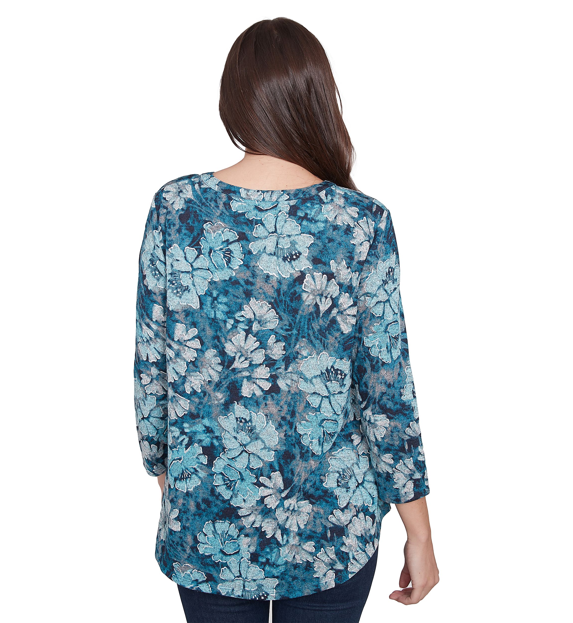 Womens Embellished Wintery Floral Hacci Top