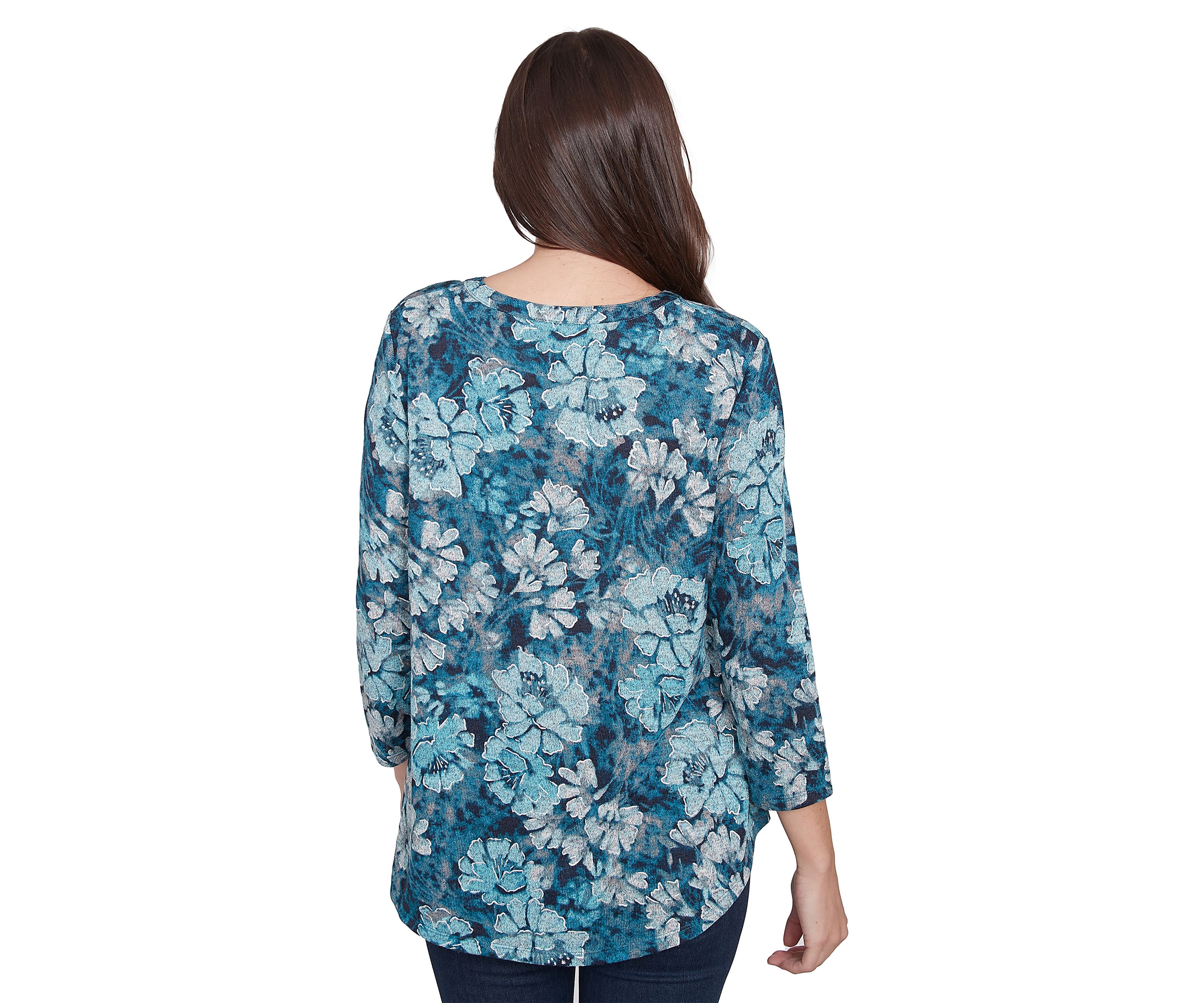 Womens Embellished Wintery Floral Hacci Top