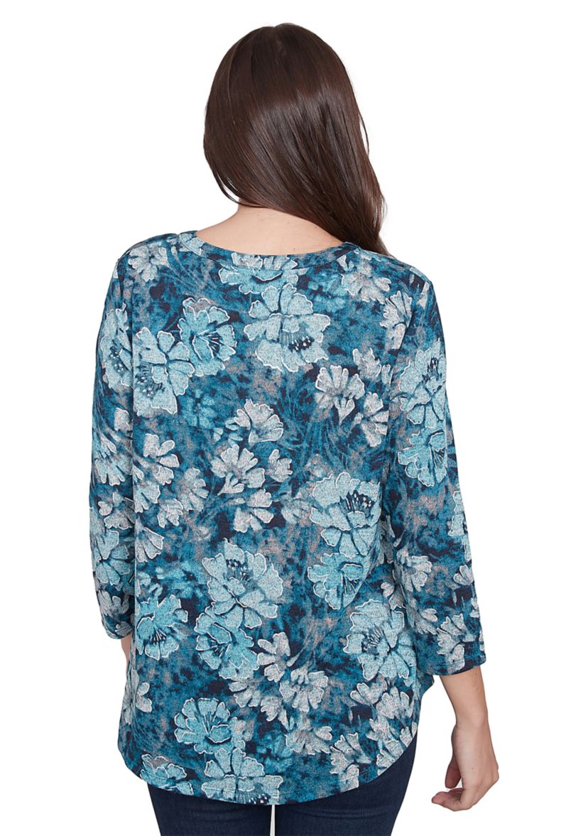 Womens Embellished Wintery Floral Hacci Top