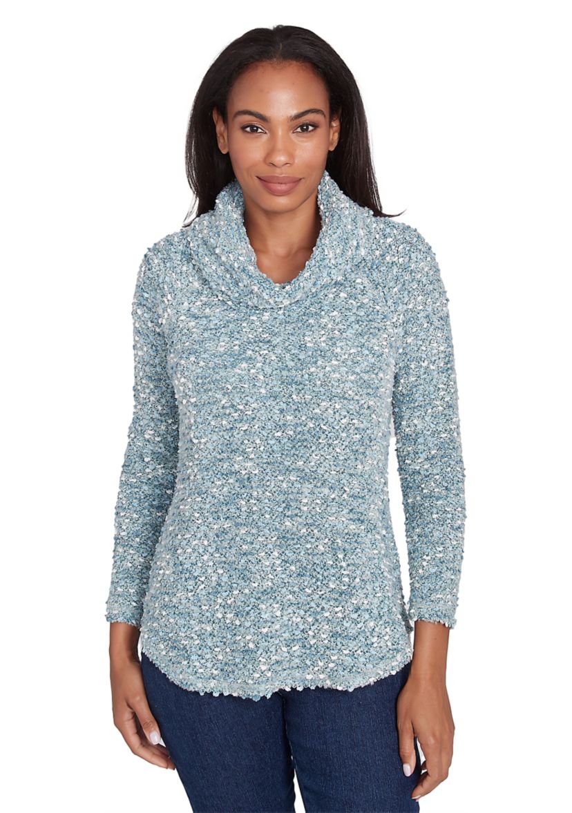 Womens Cowl Neck Cozy Boucle Knit Top