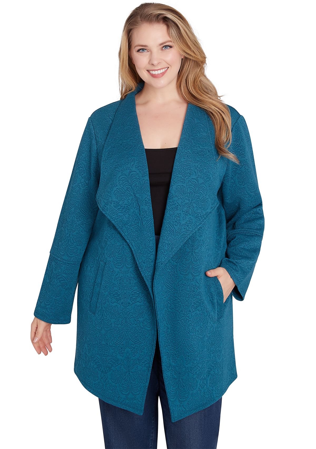 Plus Size Open Front Quilted Knit Jacket
