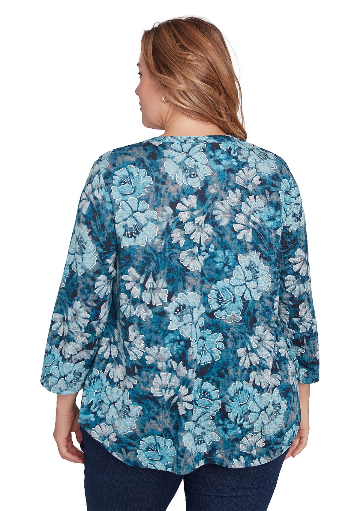 Plus Size Embellished Wintery Floral Hatchi Top