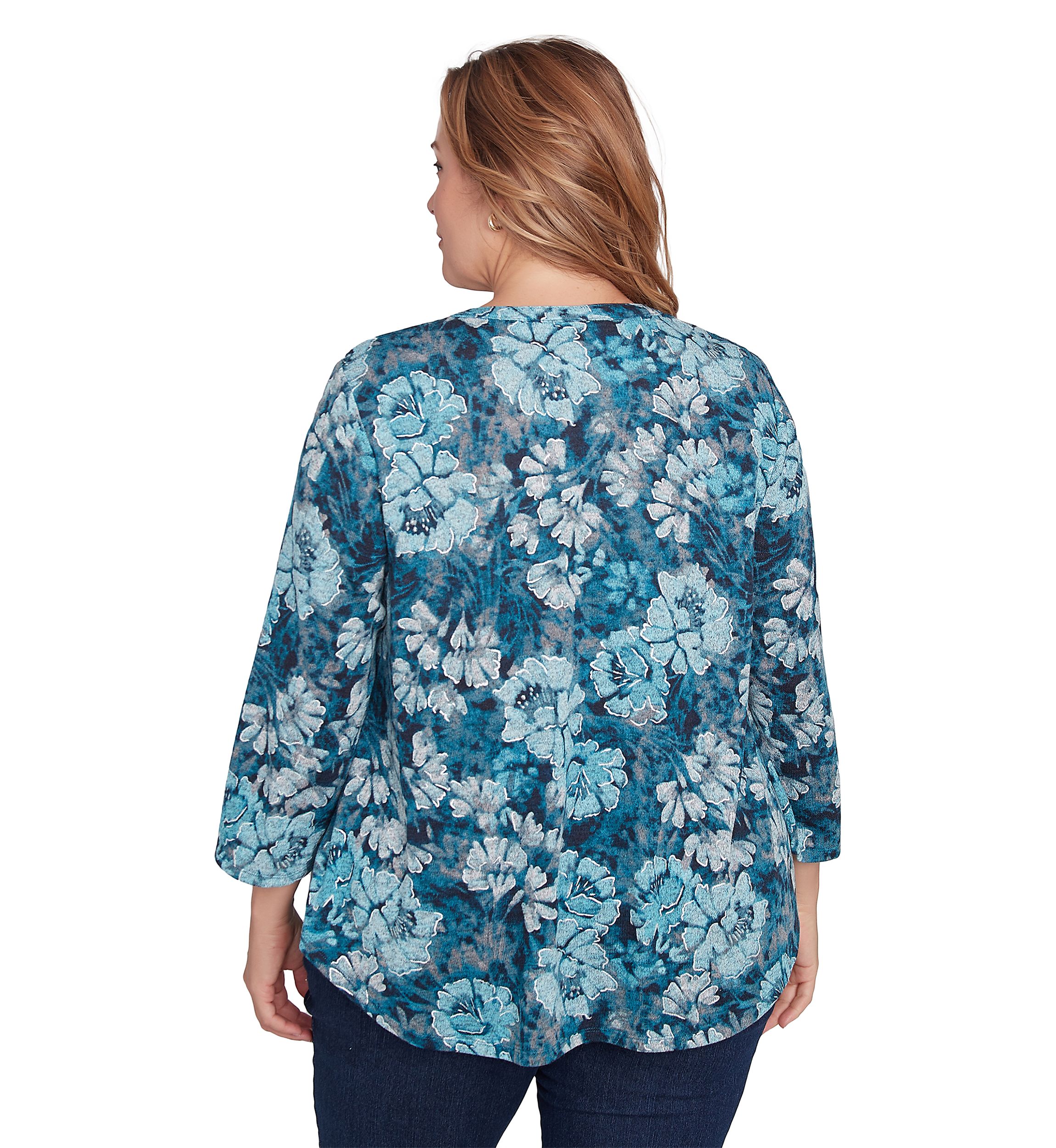 Plus Size Embellished Wintery Floral Hatchi Top