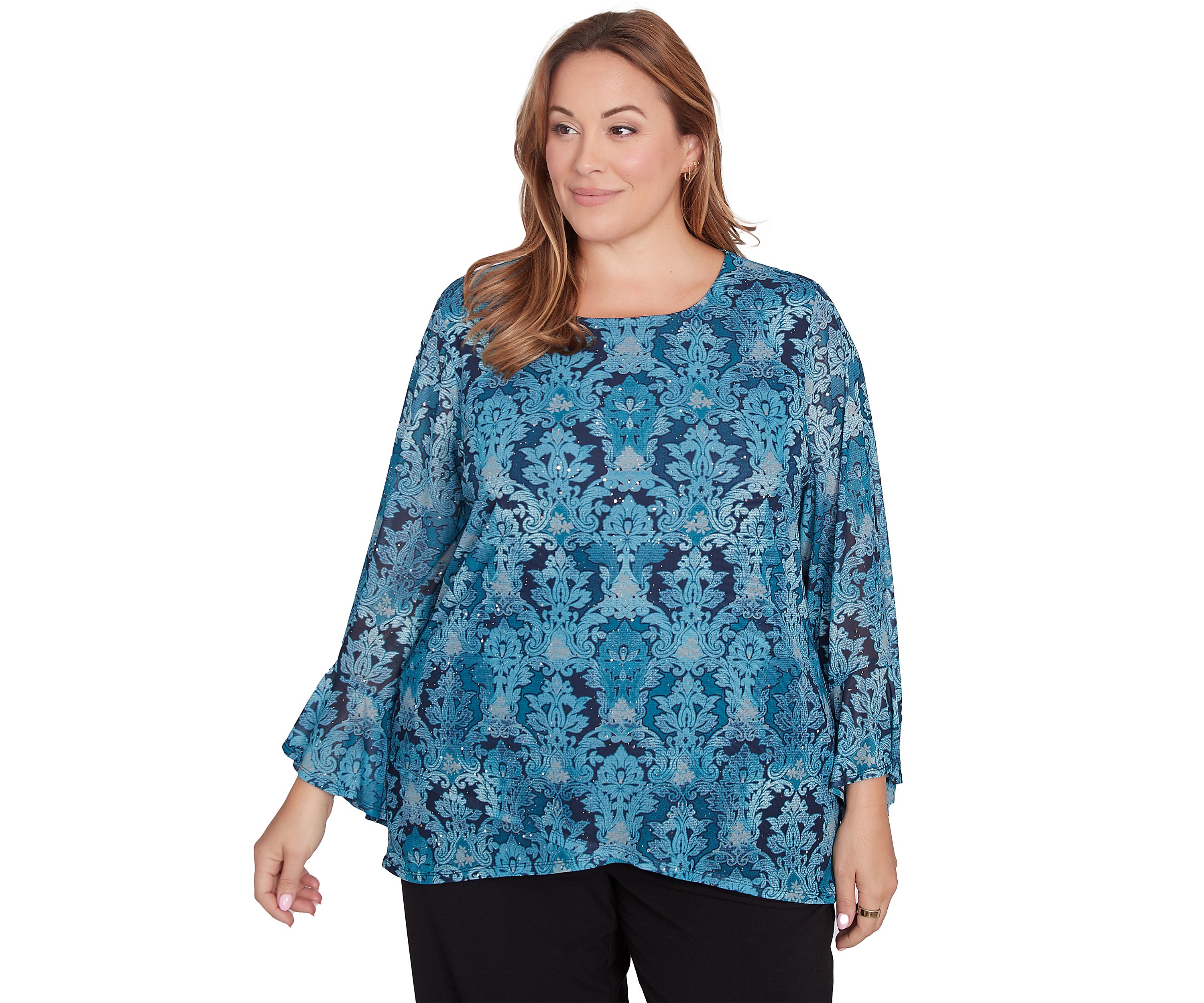Plus Size Damask Mesh Top