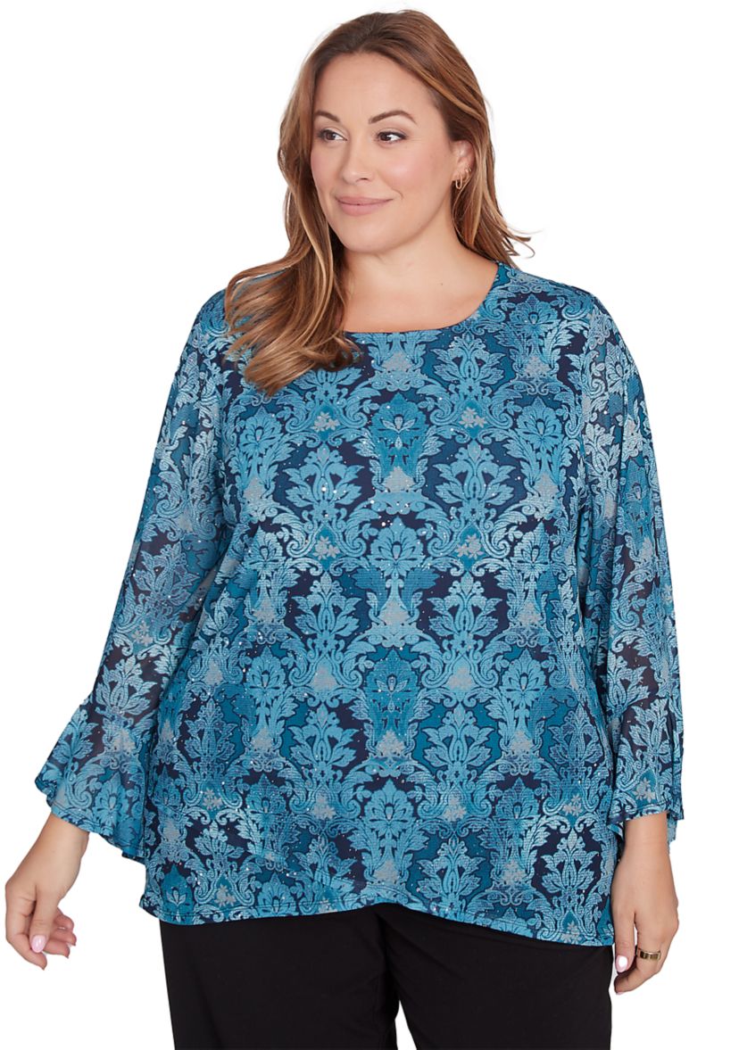 Plus Size Damask Mesh Top