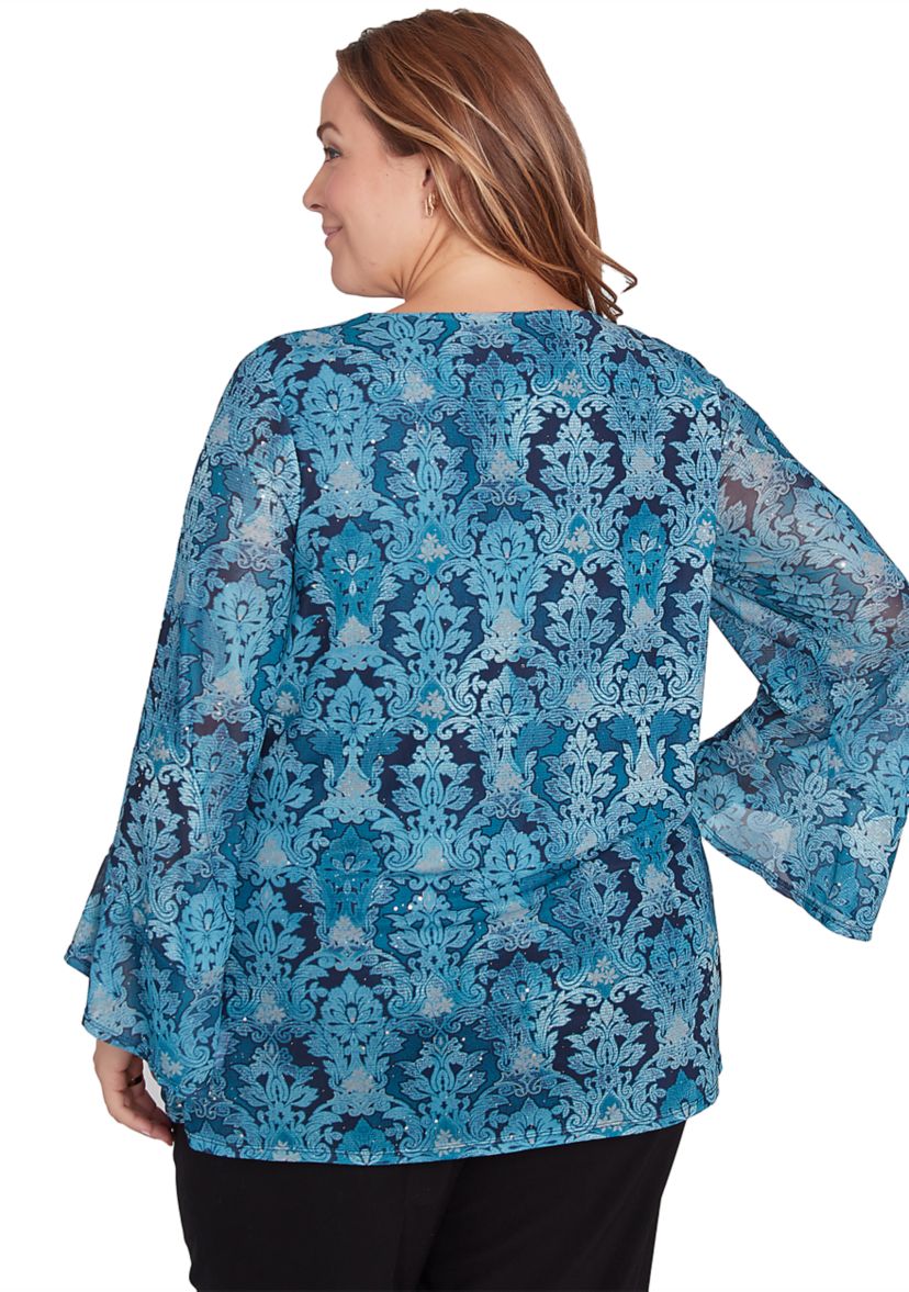 Plus Size Damask Mesh Top