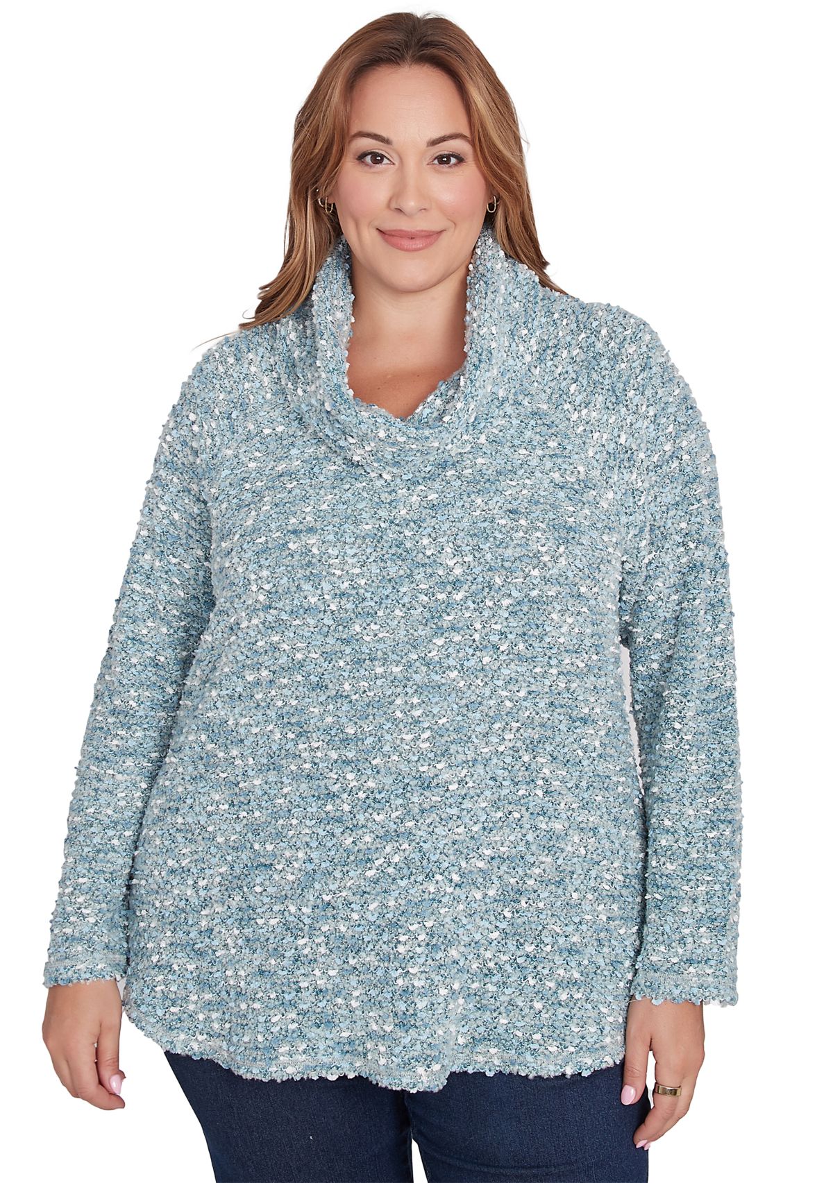 Plus Size Cowl Neck Cozy Boucle Knit Top