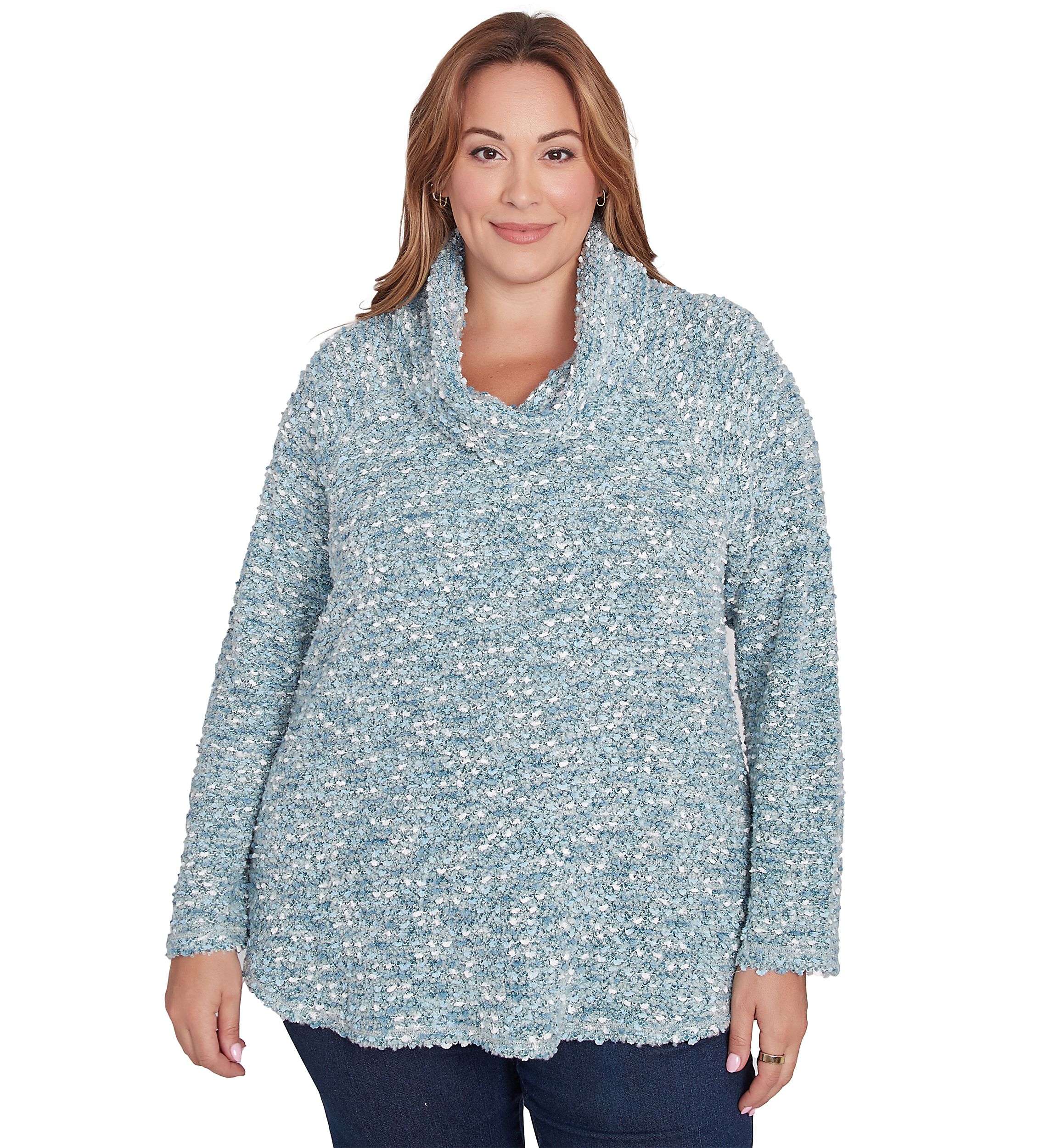 Plus Size Cowl Neck Cozy Boucle Knit Top