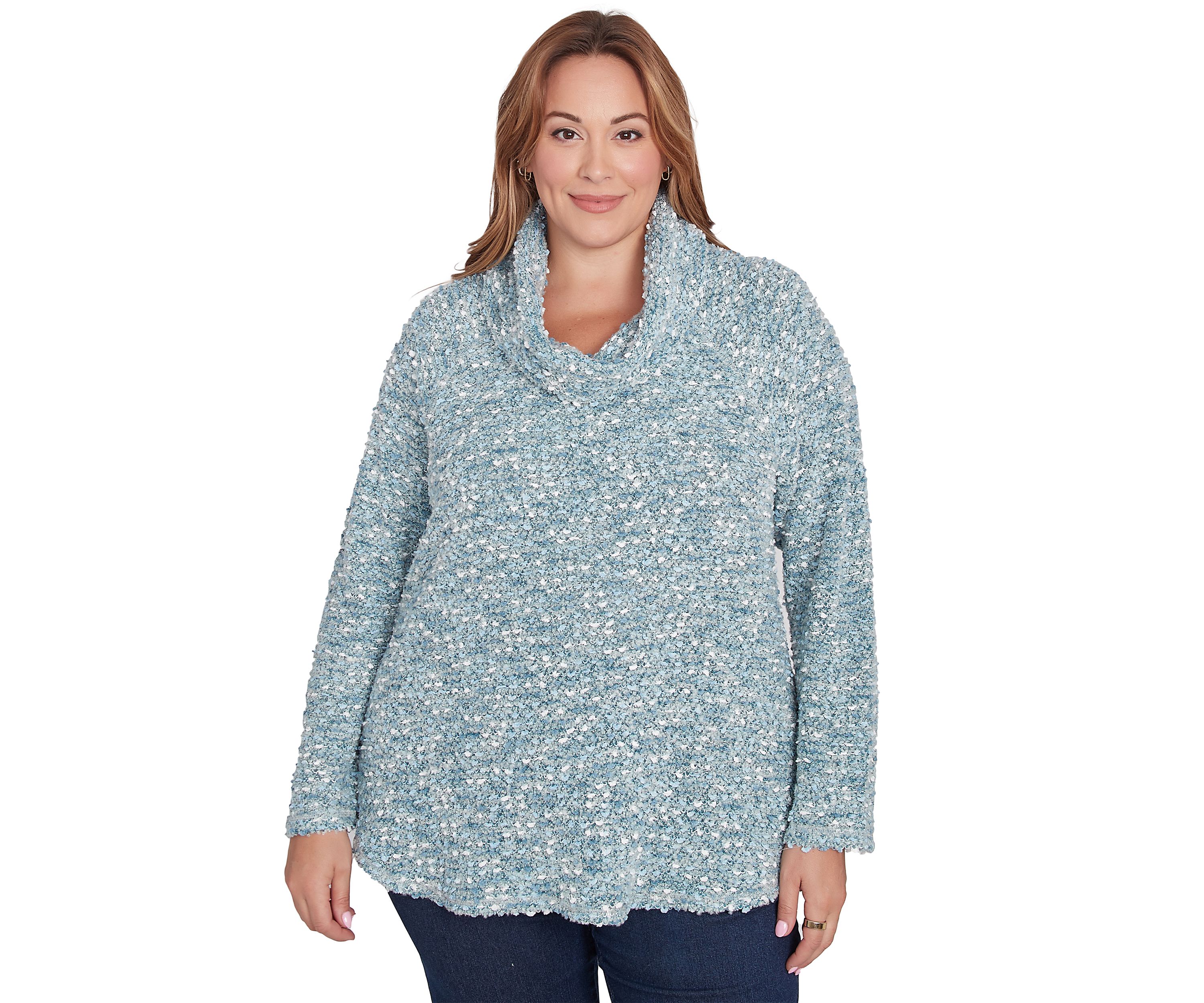 Plus Size Cowl Neck Cozy Boucle Knit Top