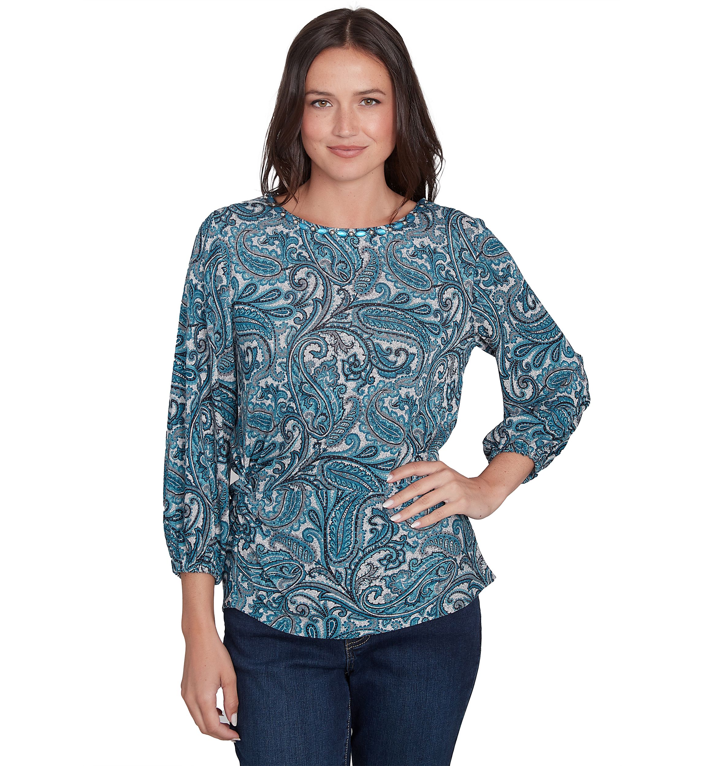 Petite Paisley Hacci Twist Front Top