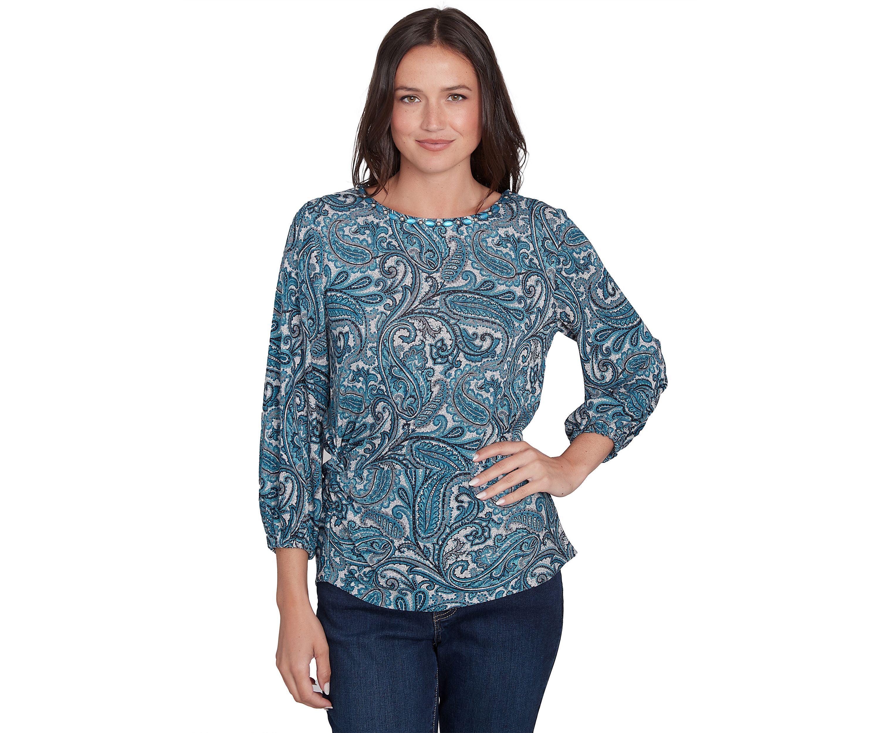 Petite Paisley Hacci Twist Front Top