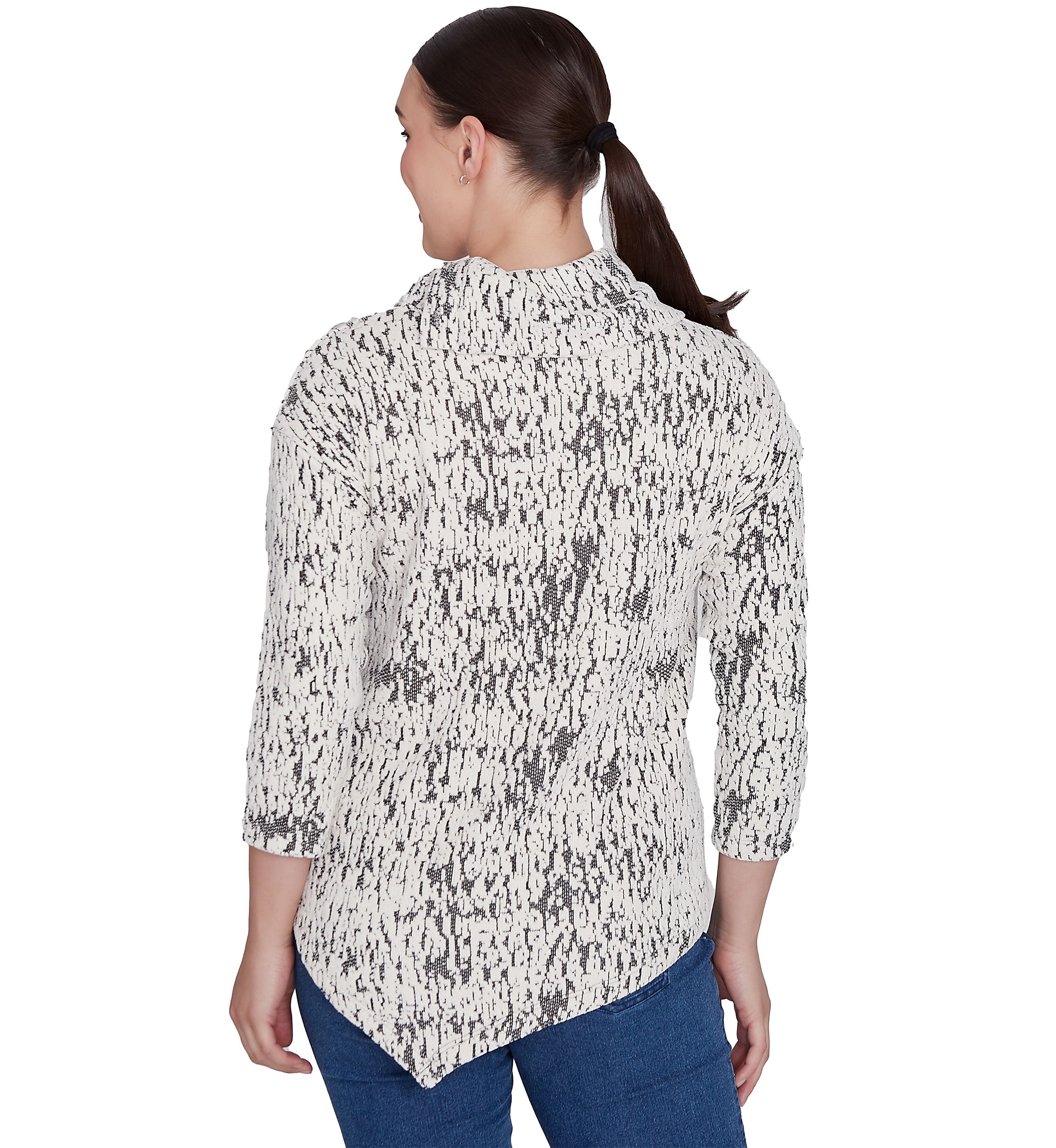 Petite Cowl Neck Fois Bois Chenille Jacquard Knit Top with Asymmetric Hem