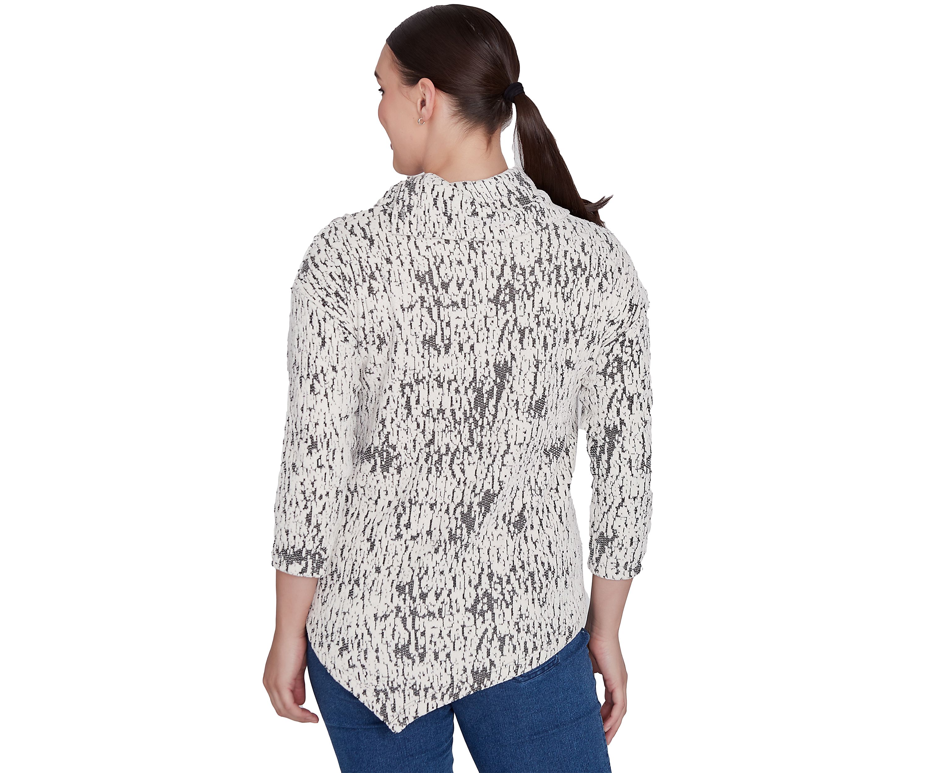Petite Cowl Neck Fois Bois Chenille Jacquard Knit Top with Asymmetric Hem