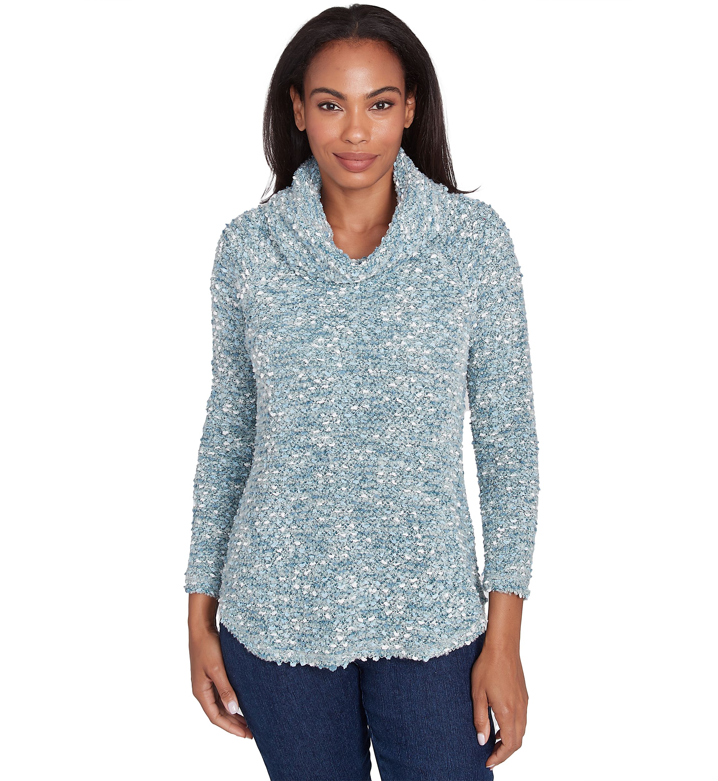 Petite Cowl Neck Cozy Boucle Knit Top