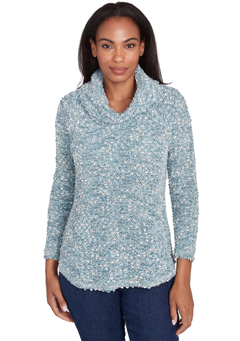 Petite Cowl Neck Cozy Boucle Knit Top