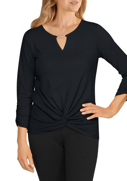 Ruby Rd Solid Embellished Twist-Front Top