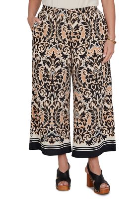 Ruby Rd Women's Plus Size Damask Textured Elastic Waist Pants
