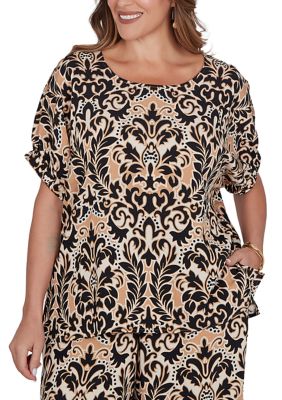 Ruby Rd Women's Plus Size Damask Textured T-Shirt
