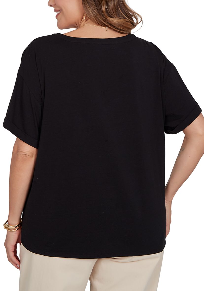 Ruby Rd Plus Size Floral Noir Embroidered Knit T-Shirt | Belk