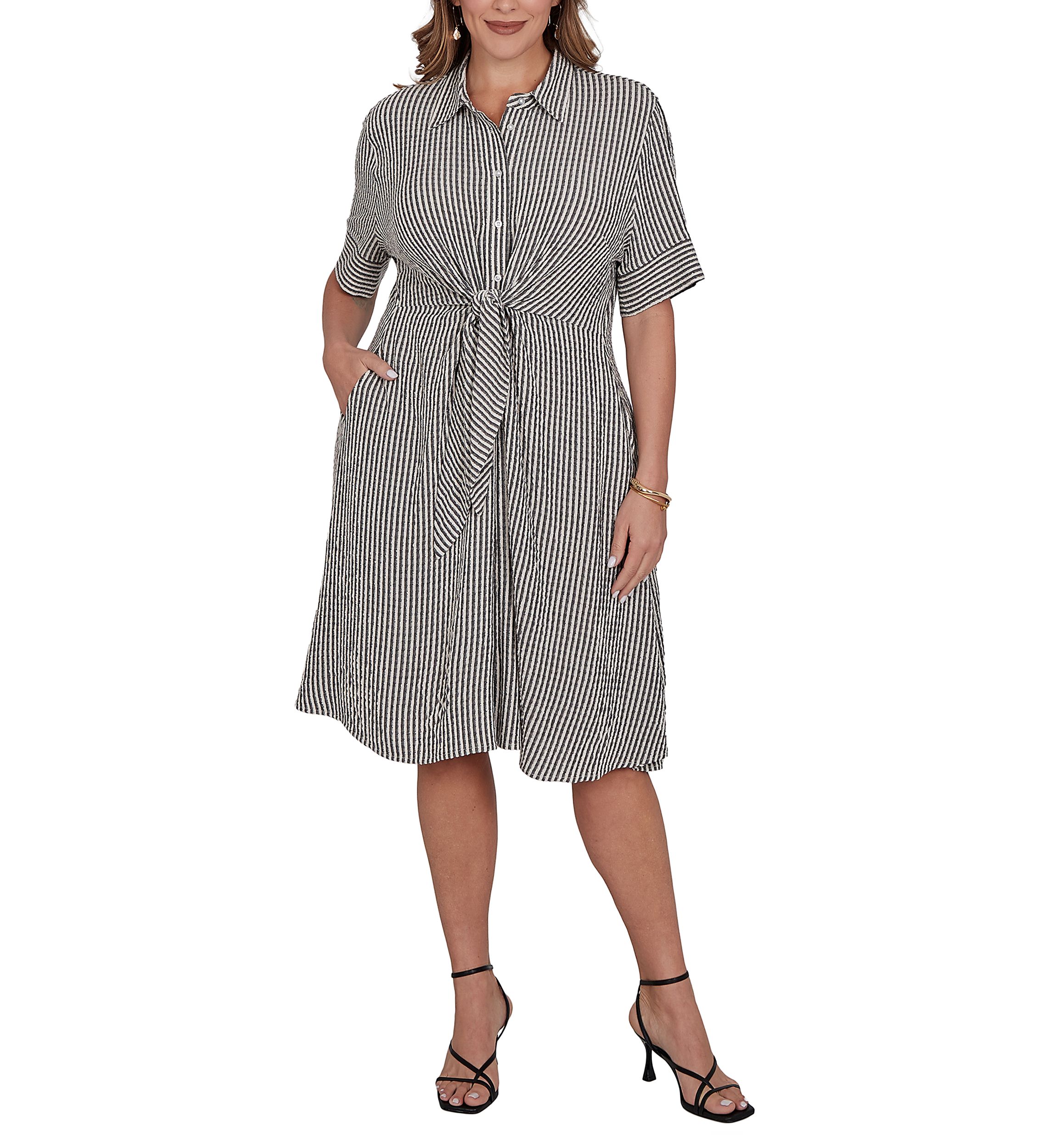 plus size striped shirt dress Poplin Tunic Shirt Dress Plus Size in Cobalt Stripe