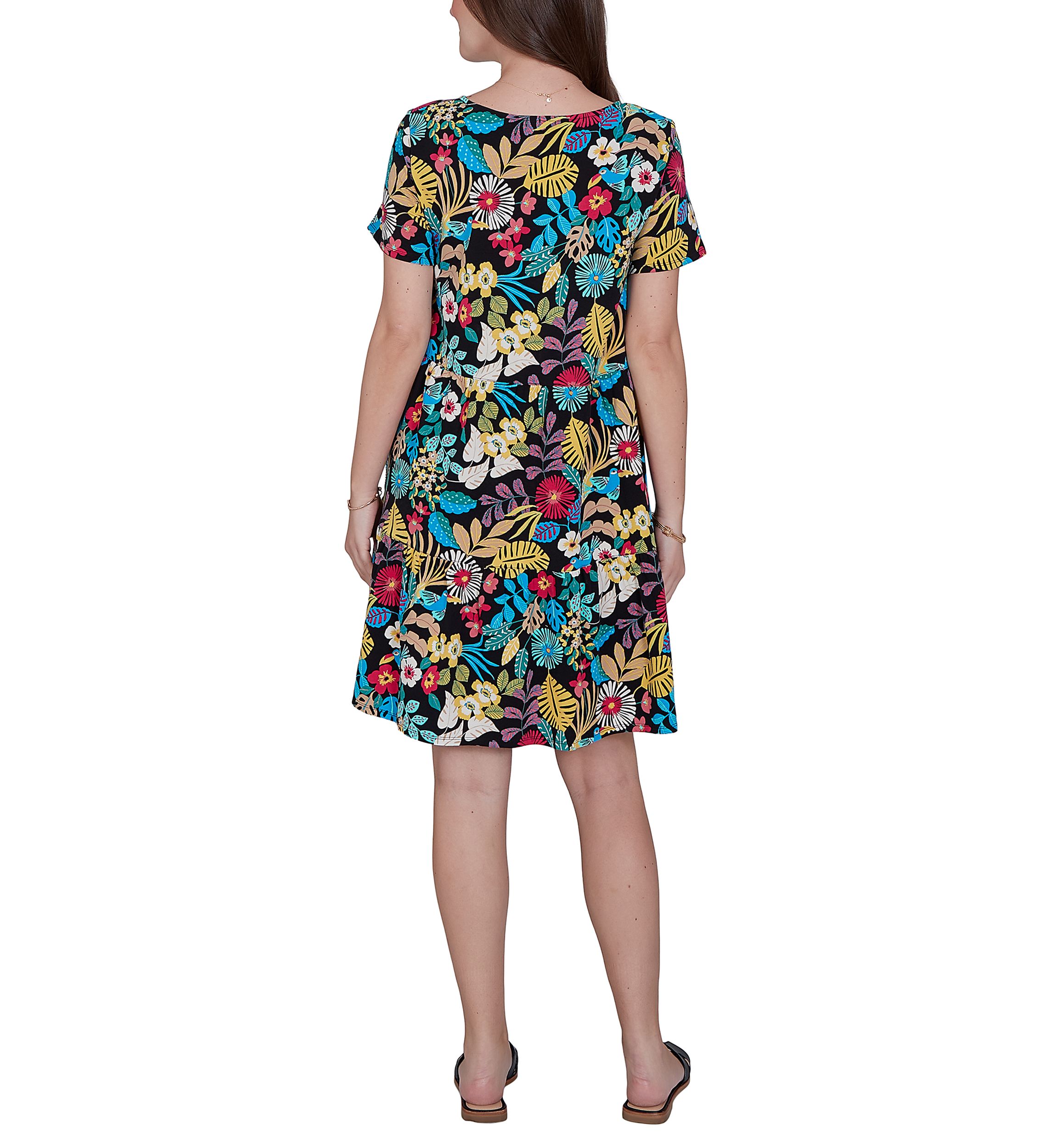 cotton knit dresses with pockets Blue Knit Cotton Dress, Floral Embroidery, Long Sleeve with Pockets