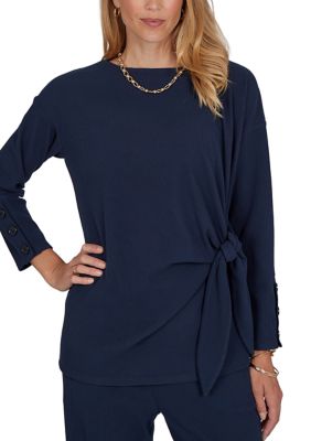 Ruby Rd Women's Rib Knit Boat Neck Side Tie Top