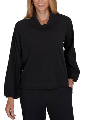 Ruby Rd Women's Bubble Sleeve Cowl Neck Rib Knit Top