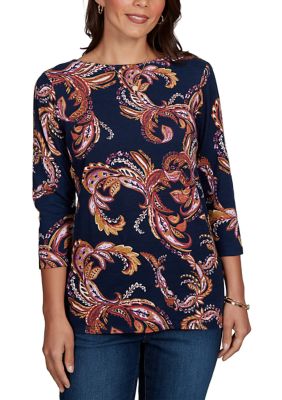 Ruby Rd Women's Boat Neck Paisley Print Knit Top, XL