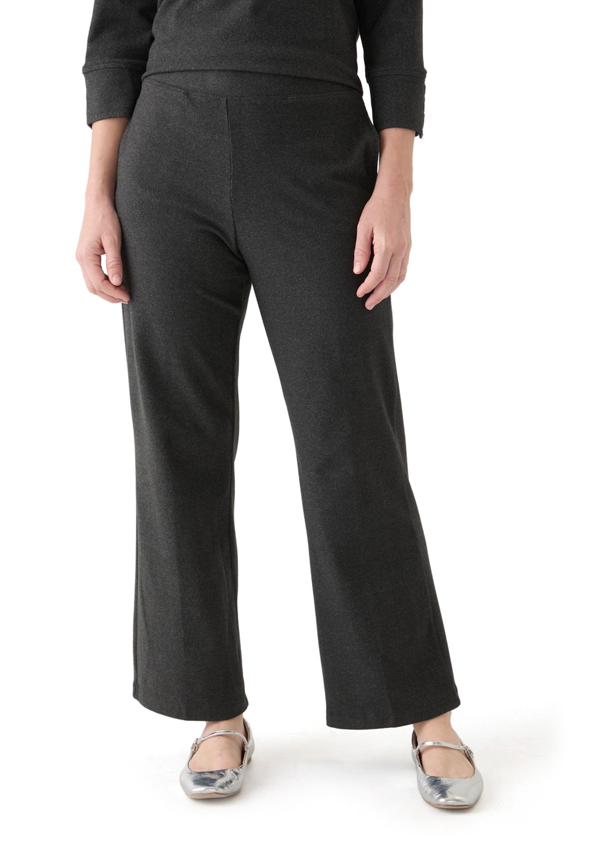 Womens Luxe Stretch Rib Knit Straight Leg Pull On Pants