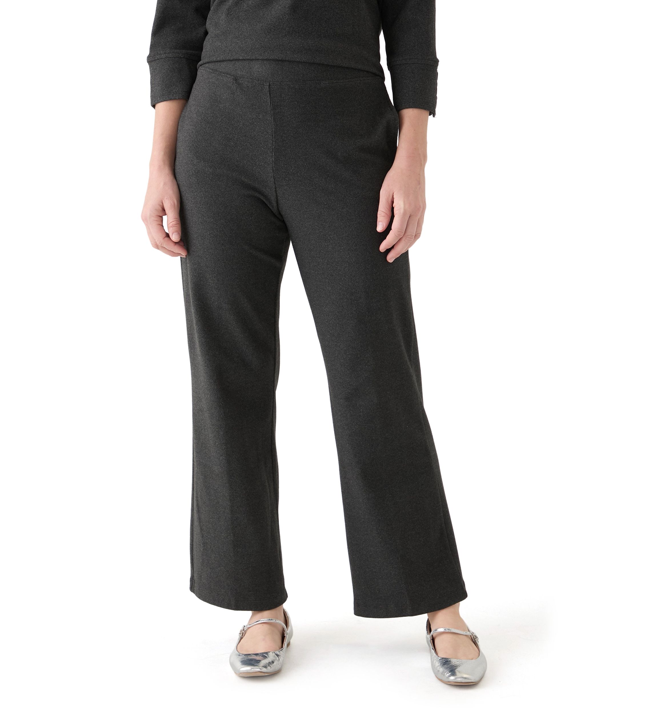 Womens Luxe Stretch Rib Knit Straight Leg Pull On Pants