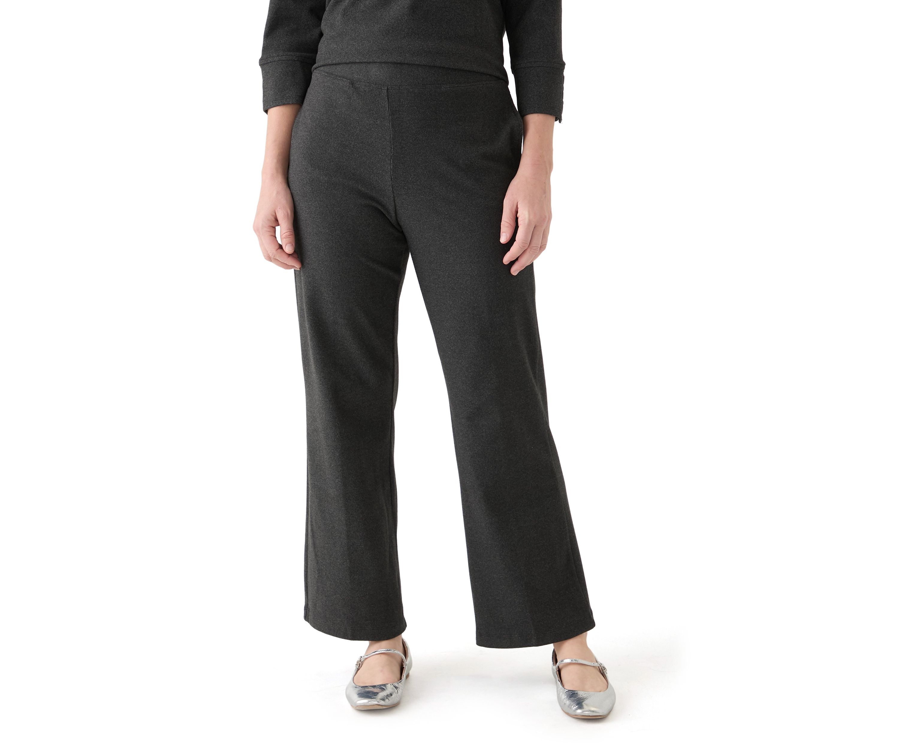 Womens Luxe Stretch Rib Knit Straight Leg Pull On Pants