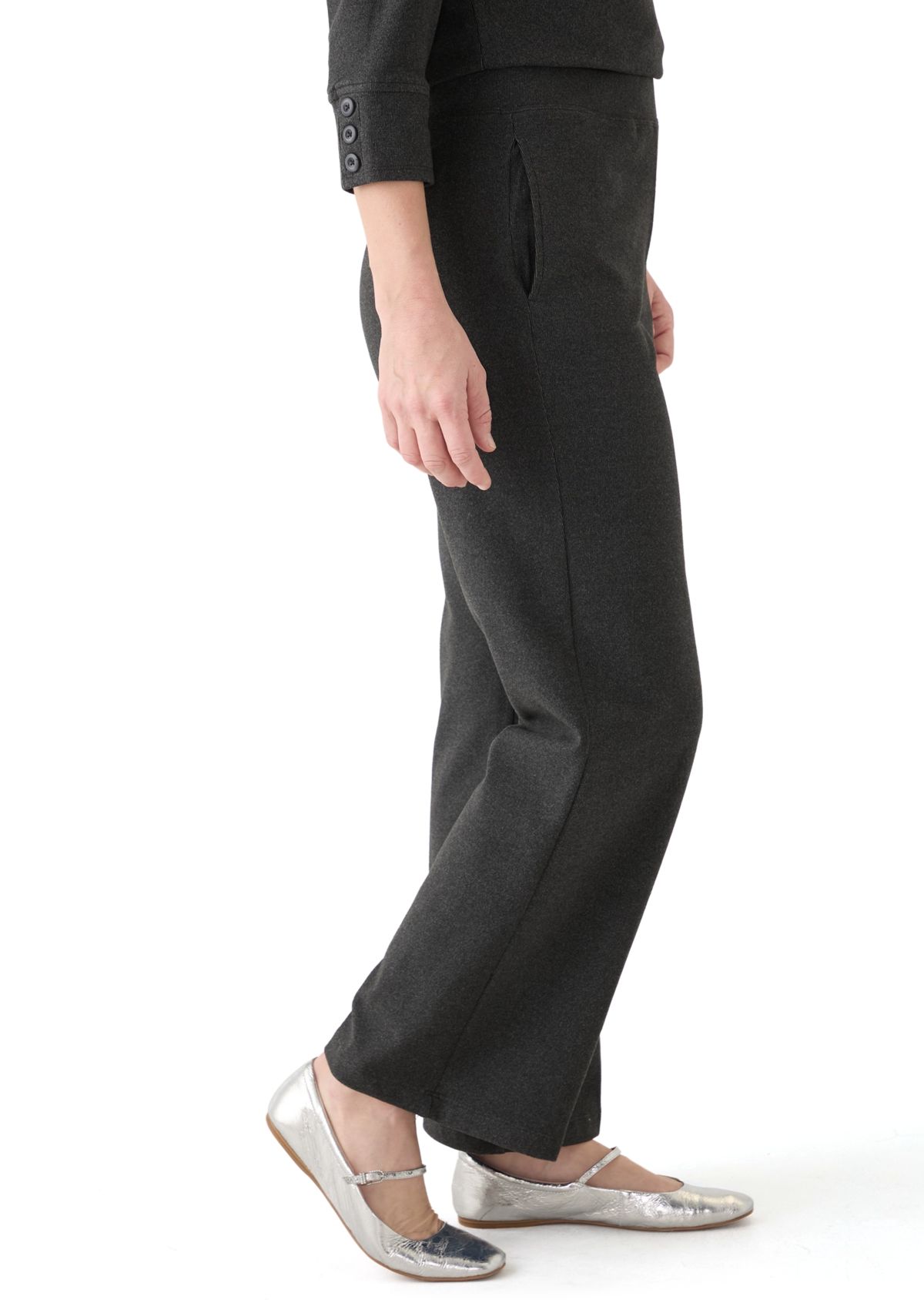 Womens Luxe Stretch Rib Knit Straight Leg Pull On Pants