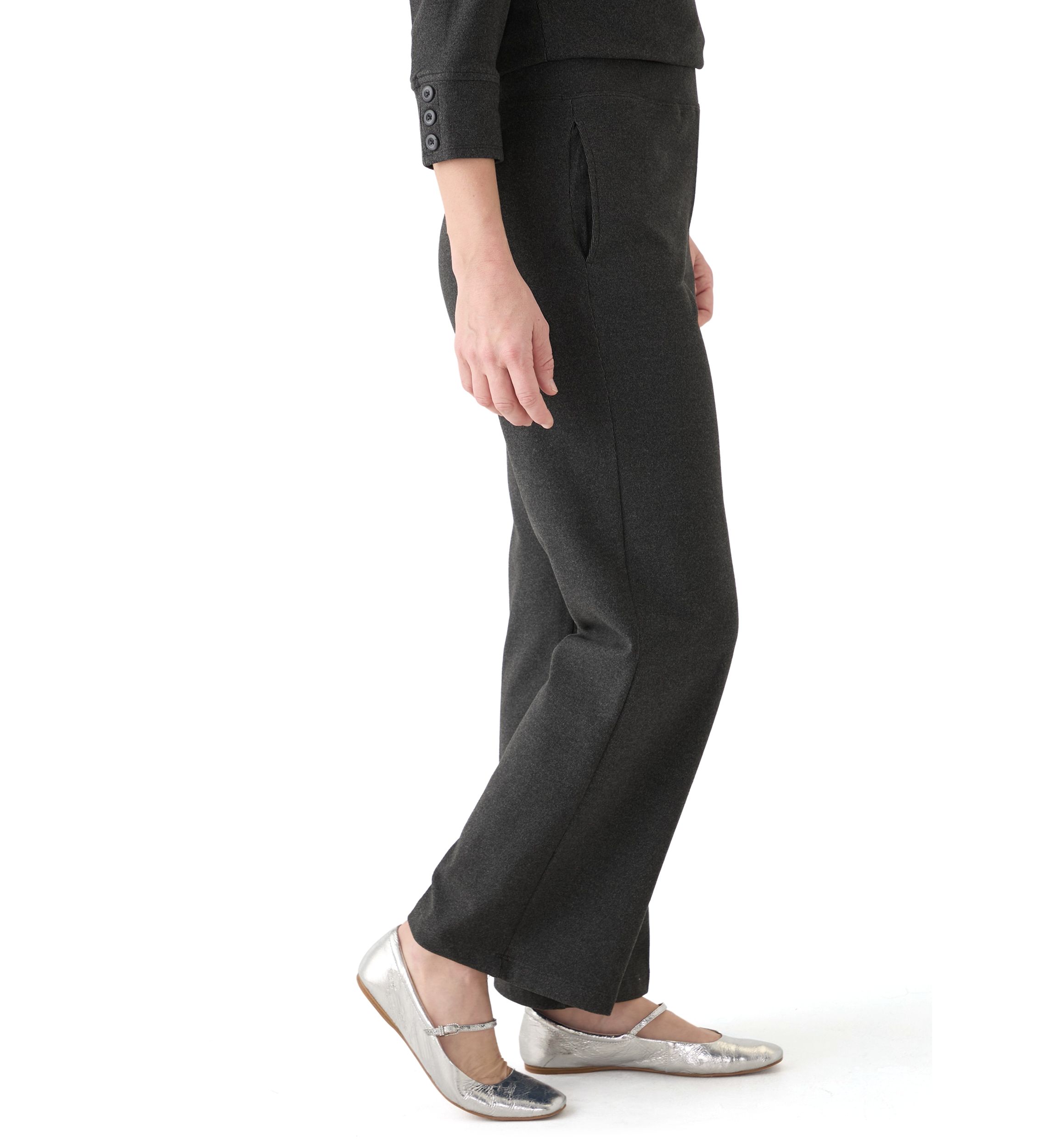 Womens Luxe Stretch Rib Knit Straight Leg Pull On Pants
